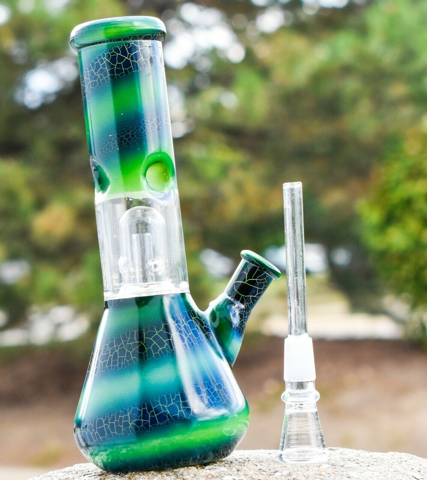 8 inch Green Glass Bong Hookah Water Pipe Bubbler Free Shipping