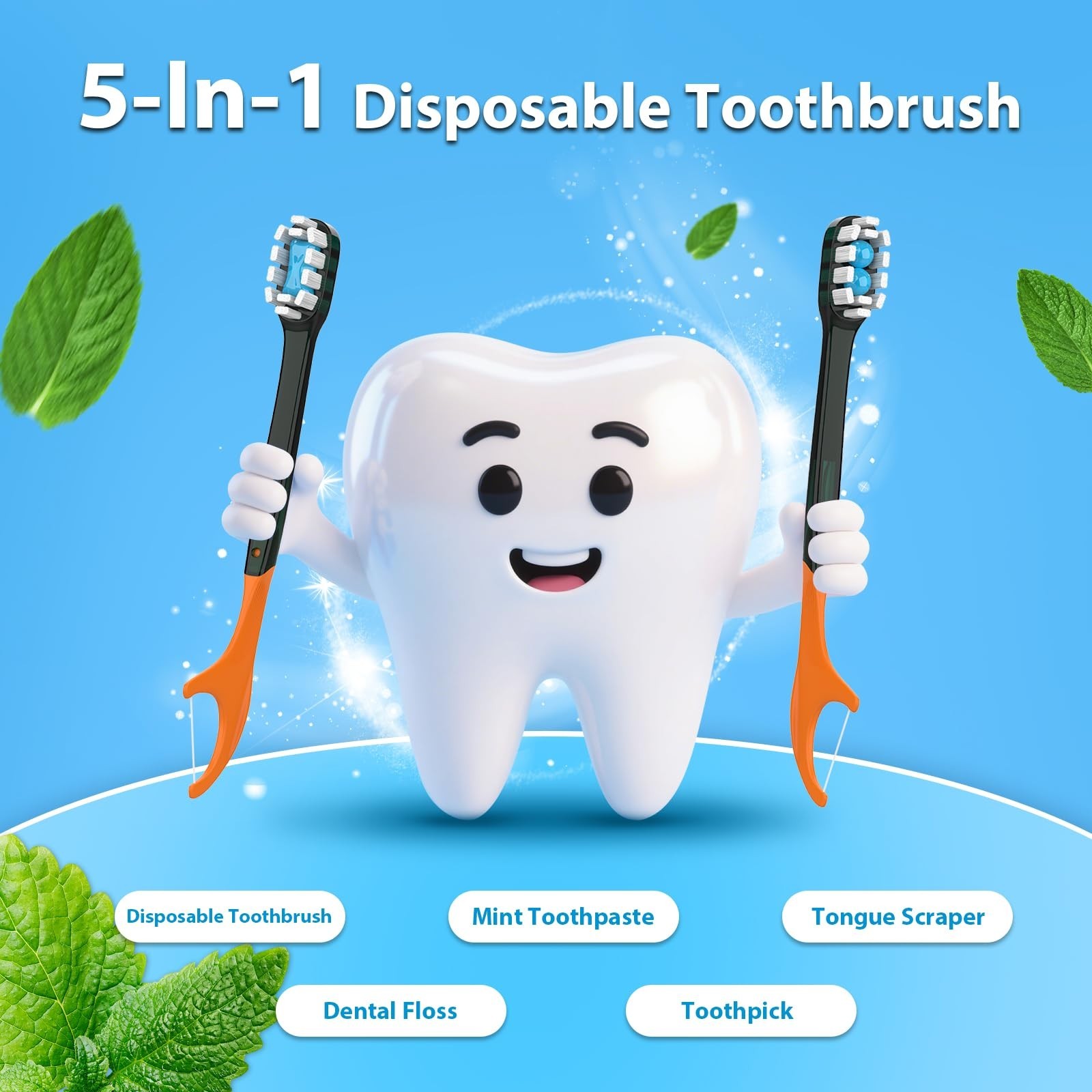 12Pack Disposable Toothbrushes with Toothpaste + Pick + Floss + Tongue Scrape…