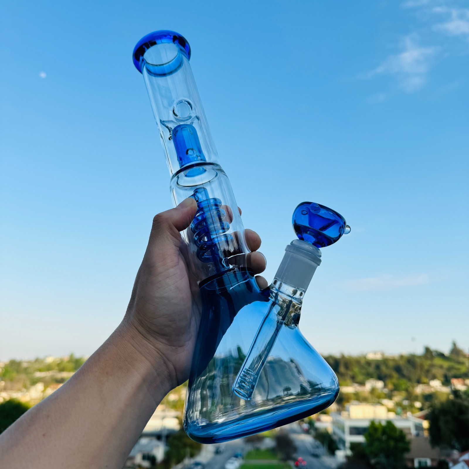 13inch Glass Heavy Bong Hookah Water Pipe Heavy Beaker 14mm Bowl in Blue