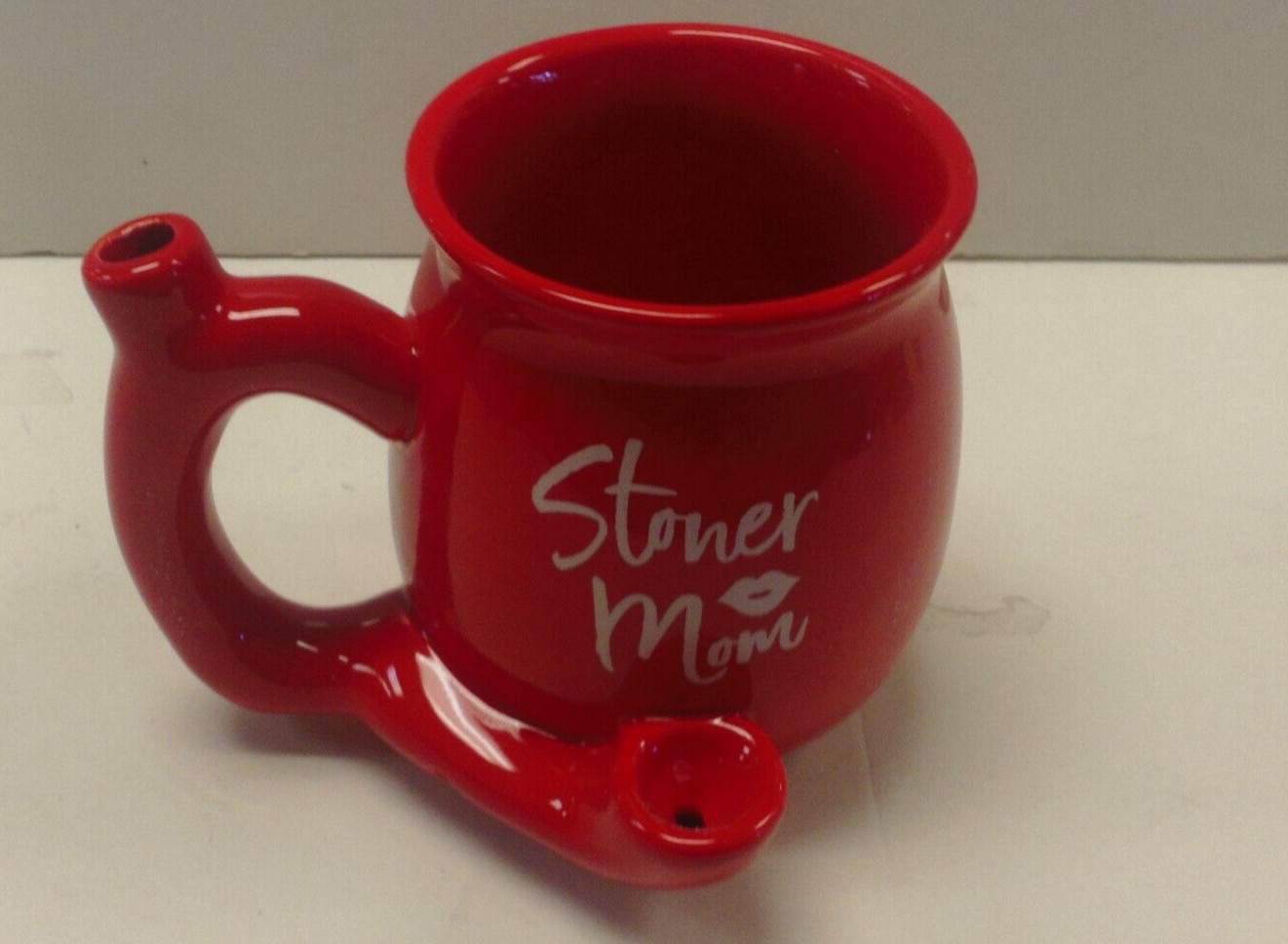 FASHIONCRAFT CERAMIC COFFEE MUG CUP SMOKING PIPE « STONER MOM » RED