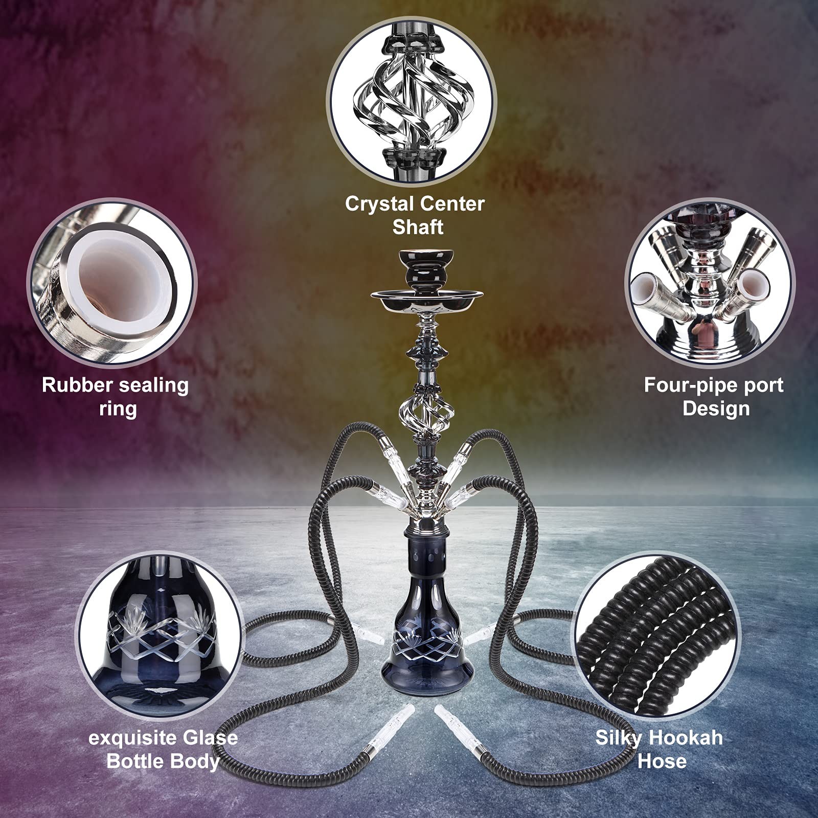 Hookah Set With Everything 4 Hose – GRENAOH 22 Hookah Shisha set with Glass Vase
