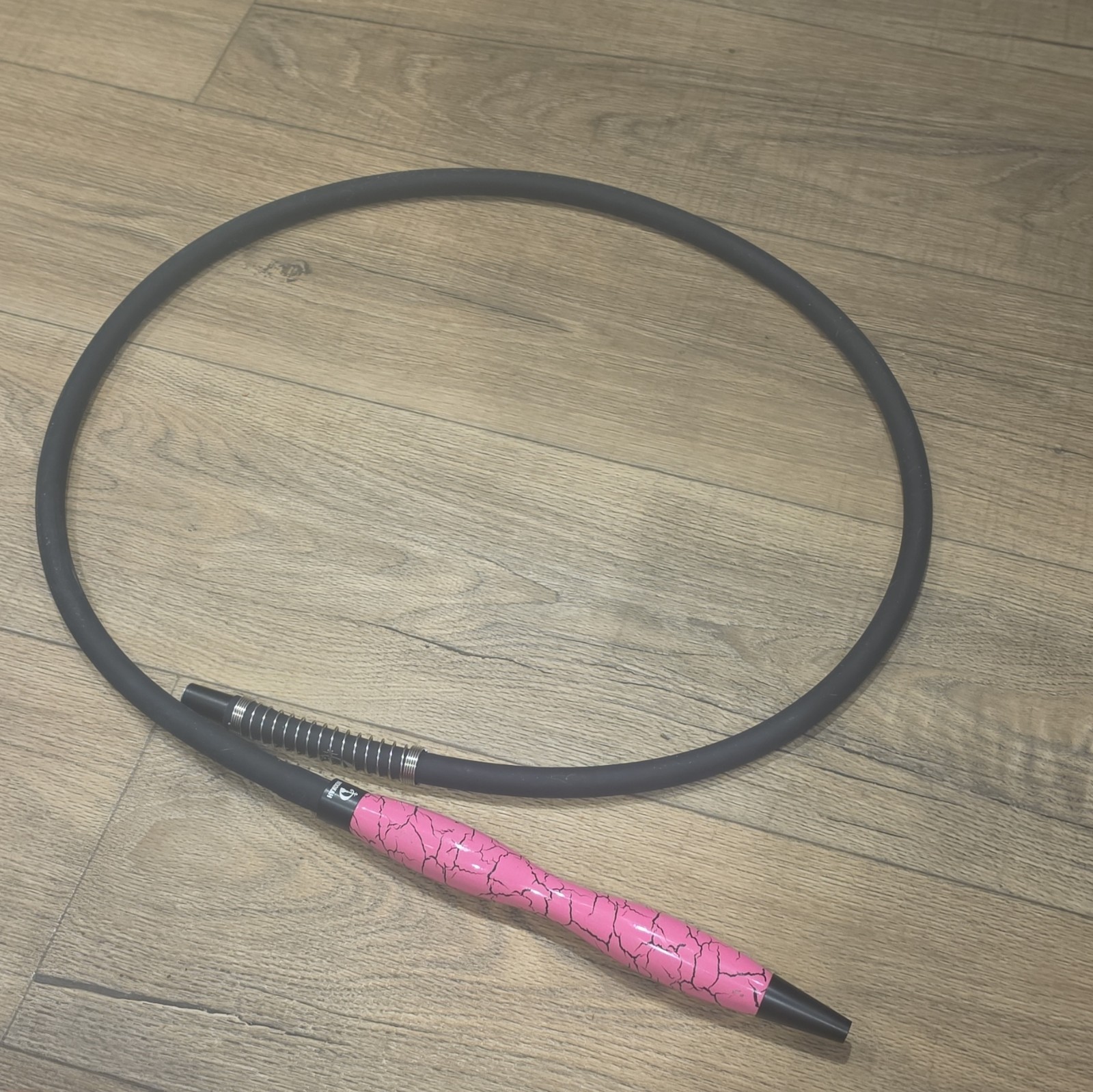 Hookah Pink Crackle Stem Hookah w/ Clear Glass Base, Black & Gold Accents