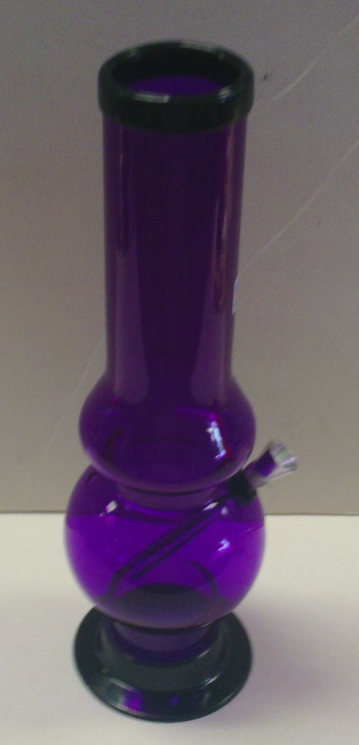12&Prime; PLASTIC STRAIGHT BUBBLE & HALF WATER PIPE BONG HOOKAH THUMB CARB PURPLE 2&Prime;M