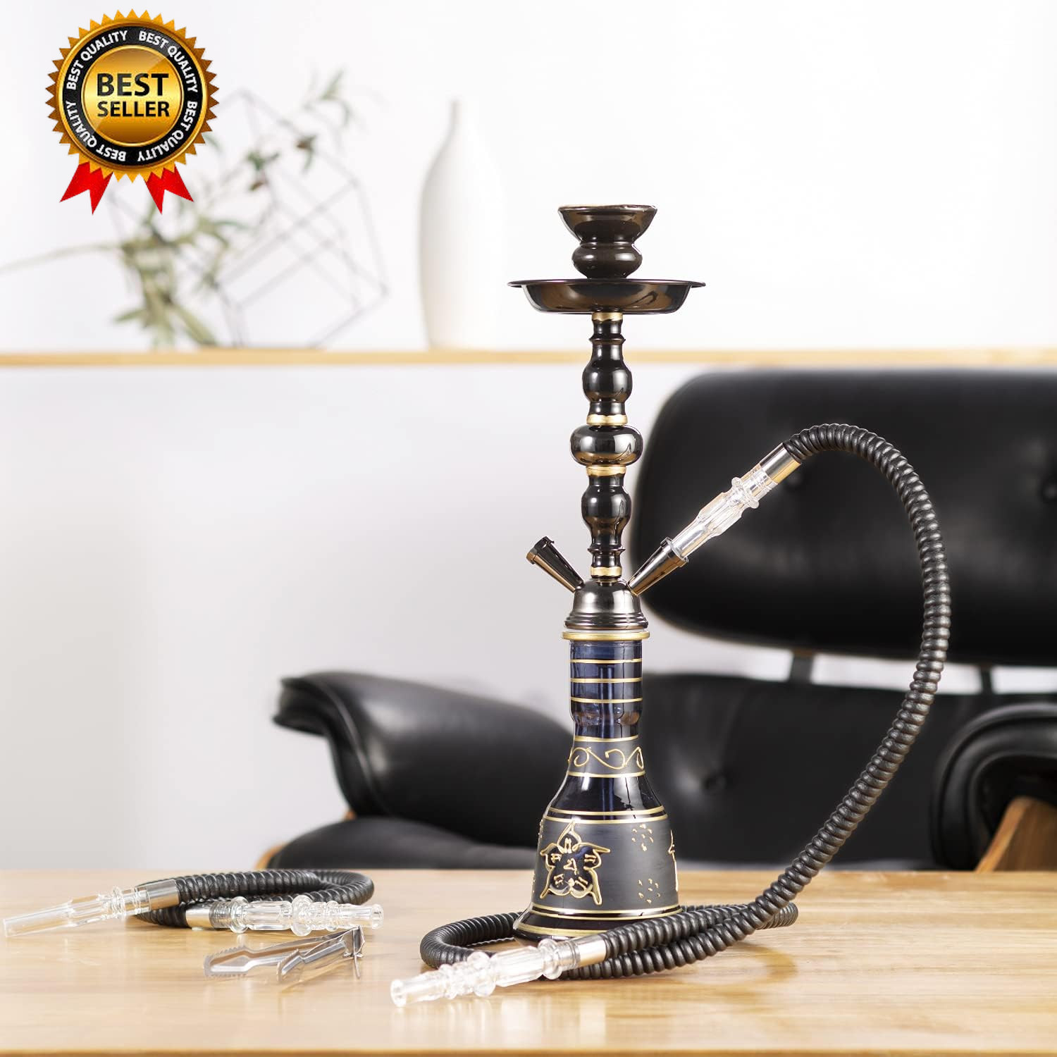 20 Hookah Set 2 Hose Premium Shisha Hookah Kit with Glass Vase Ceramic Bowl…