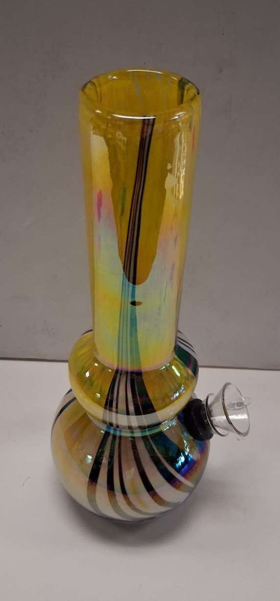 8&Prime; HEAVY SOFT GLASS WATER PIPE BONG HOOKAH BUBBLE PULL BOWL CARB STRIPED 089