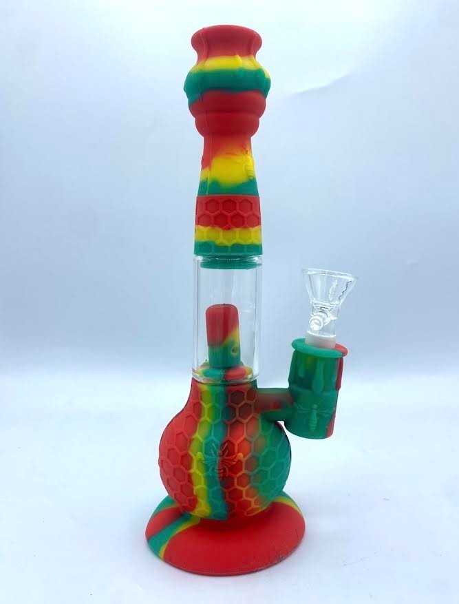 8&Prime; Unbreakable Silicone Bong Water Pipe Bubbler with 14mm Glass Bowl