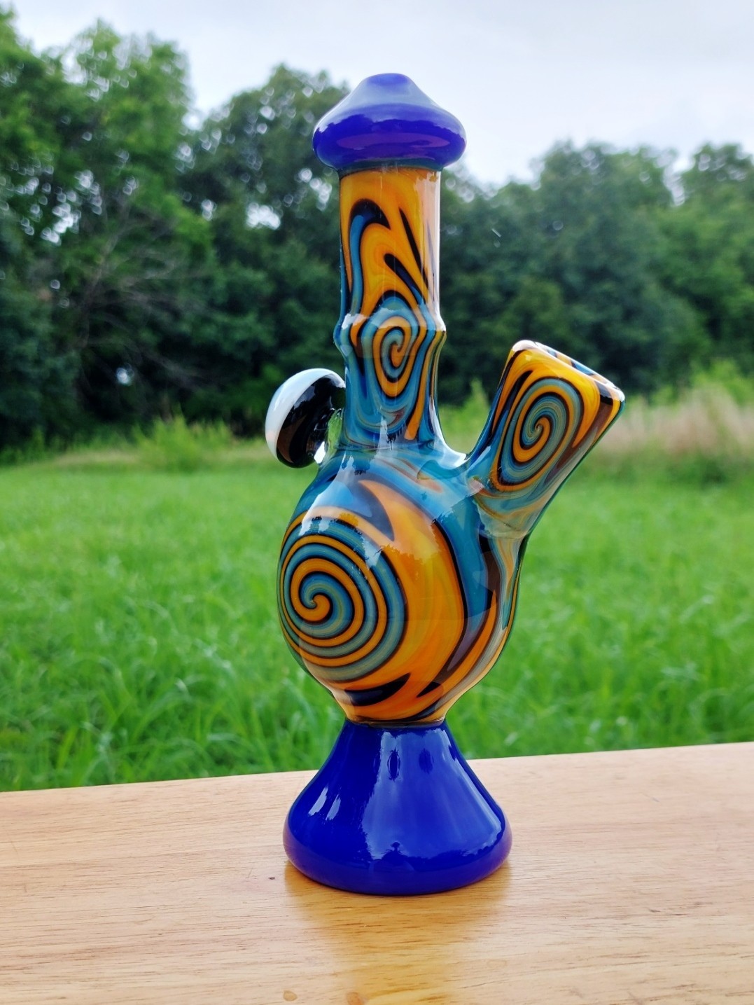 Caribbean Beach Linework Glass Water Bubbler Pipe USA Made