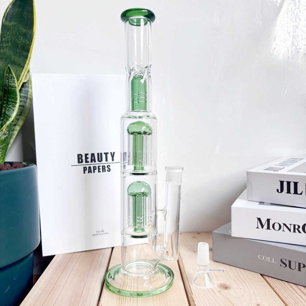 Big 12inch Green Glass Bong Two Jellyfishs Perc Smoke Water Pipe Bubbler Hookah