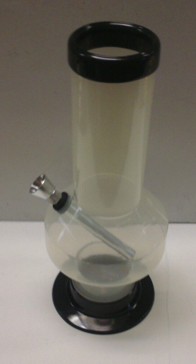 9&Prime; ACRYLIC PLASTIC FLAT BUBBLE BONG WATER PIPE HOOKAH THUMB CARB 2&Prime;M WHITE