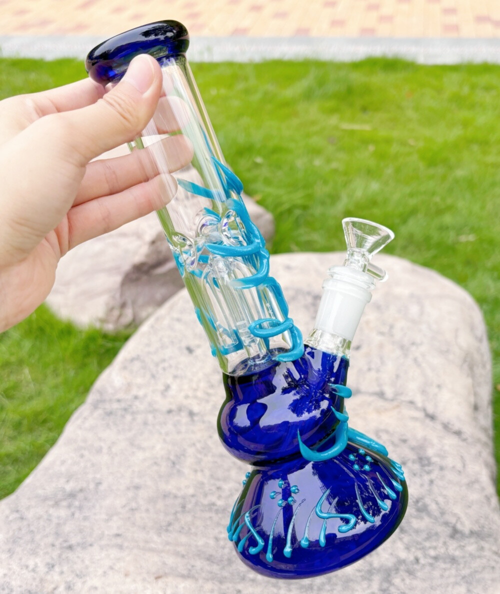10&Prime; Blue Glass Bong Tree Arms Filter Glow in the Dark Smoking Water Pipe Bubbler