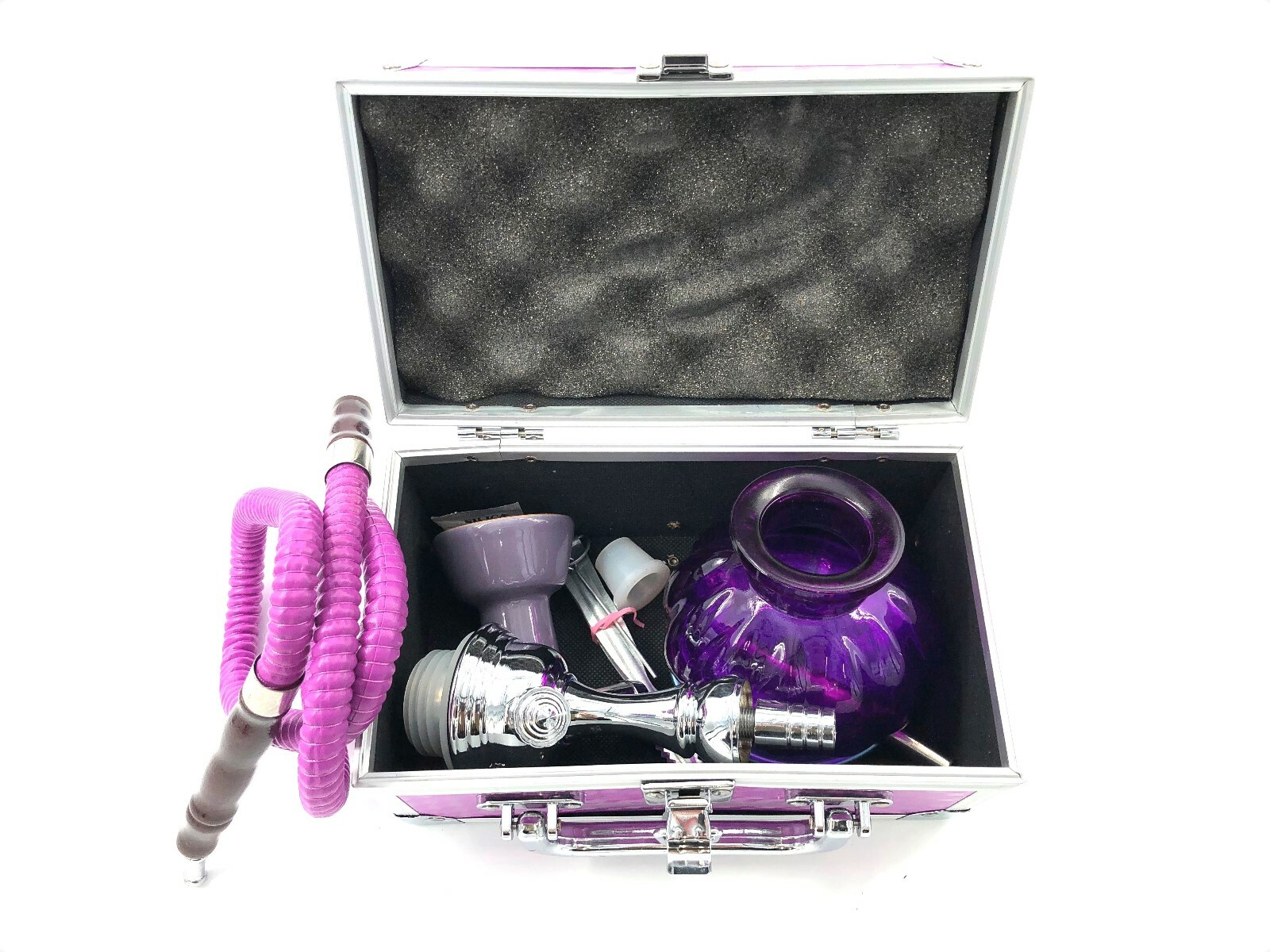 Hookah 1 Hose Smoking Nargila Glass Vase Water Pipe PROTECTIVE METAL TRAVEL CASE