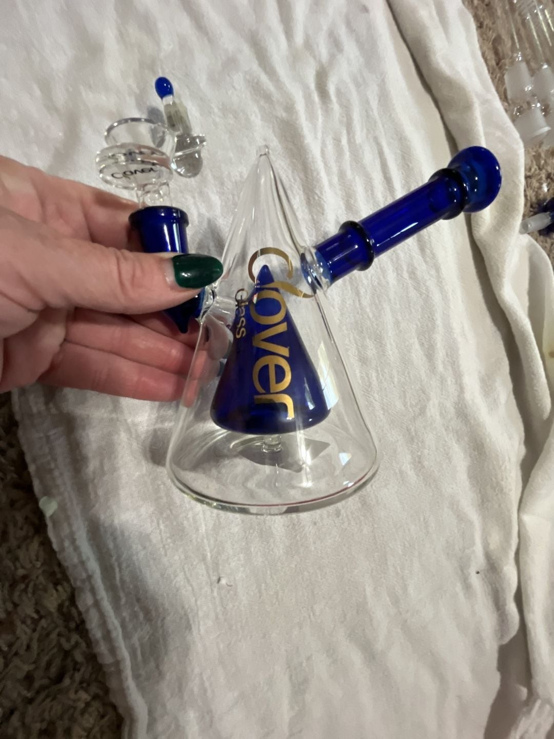 Clover Glass Cone Percolator Piece with Blue Accents