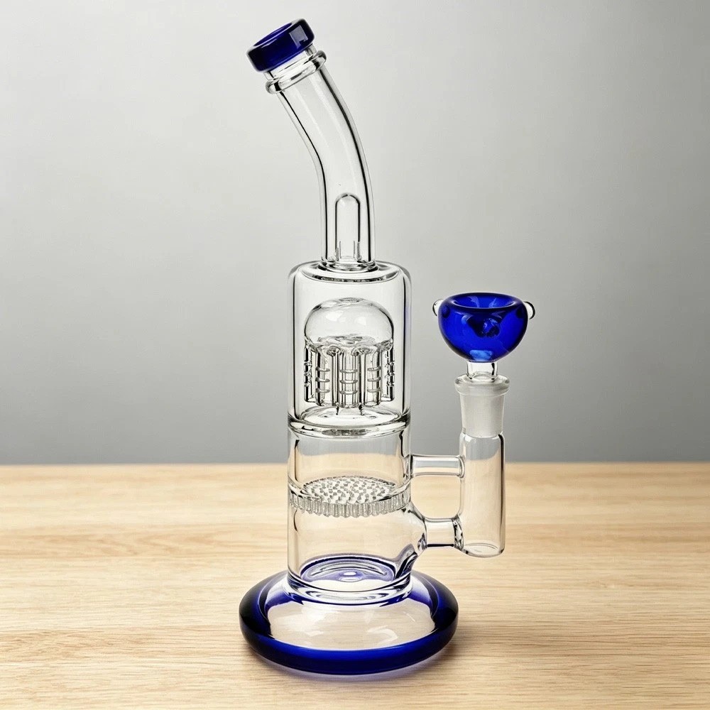 10&Prime; Blue Heavy Glass Bong Shisha Percolate Hookah Water Pipe w/ 14mm Bowl