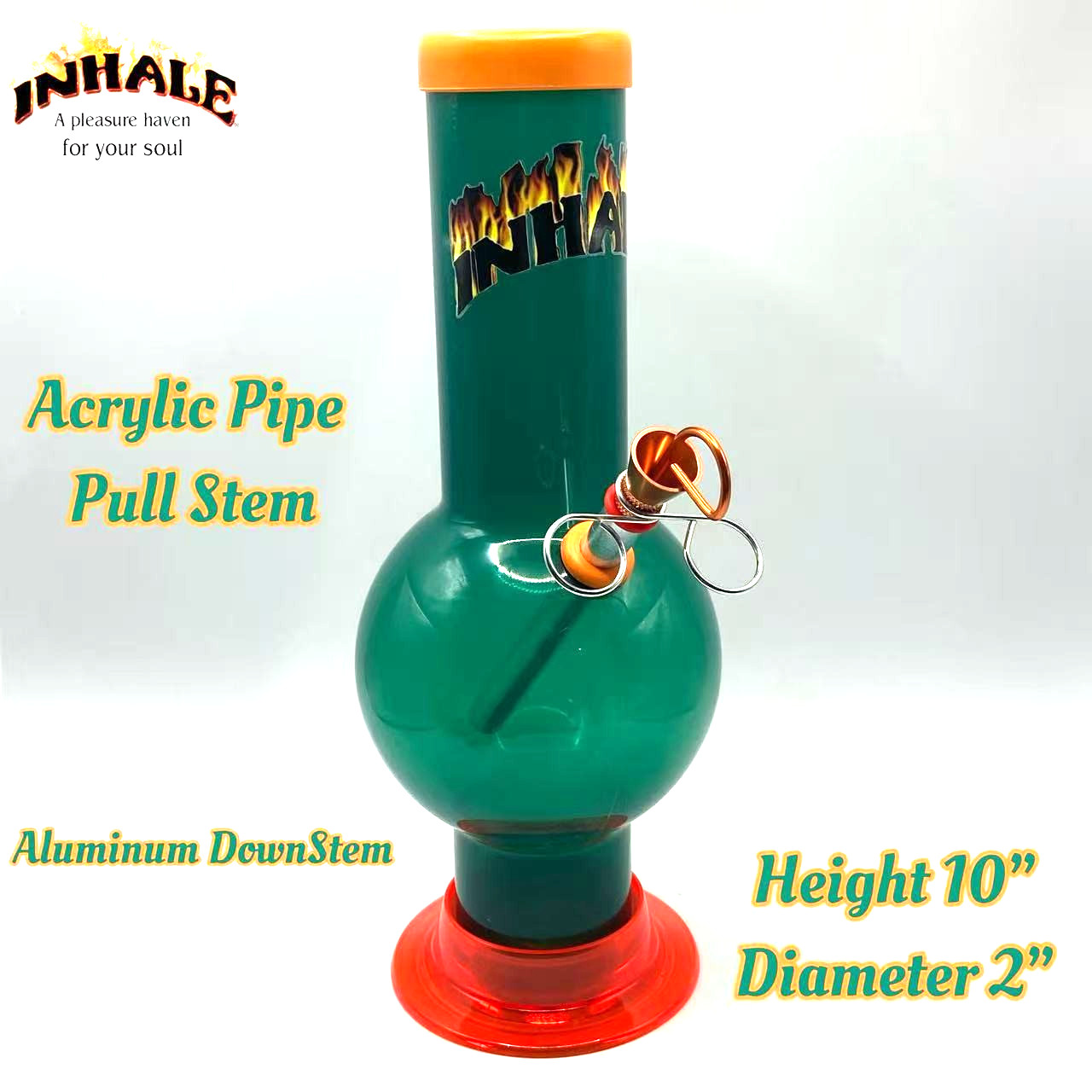 INHALE®️ 2×10&Prime; BUBBLE ACRYLIC HOOKAH WATER PIPE PULL STEM & POKER MADE IN USA
