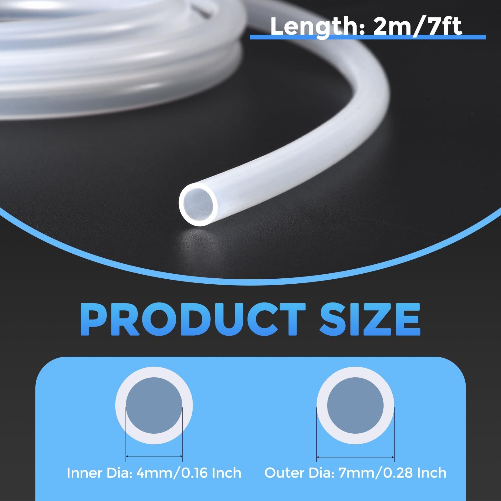Silicone Tubing,4mm ID x 7mm OD Pure Silicon Tube High Temp Silicone Hose [fo…