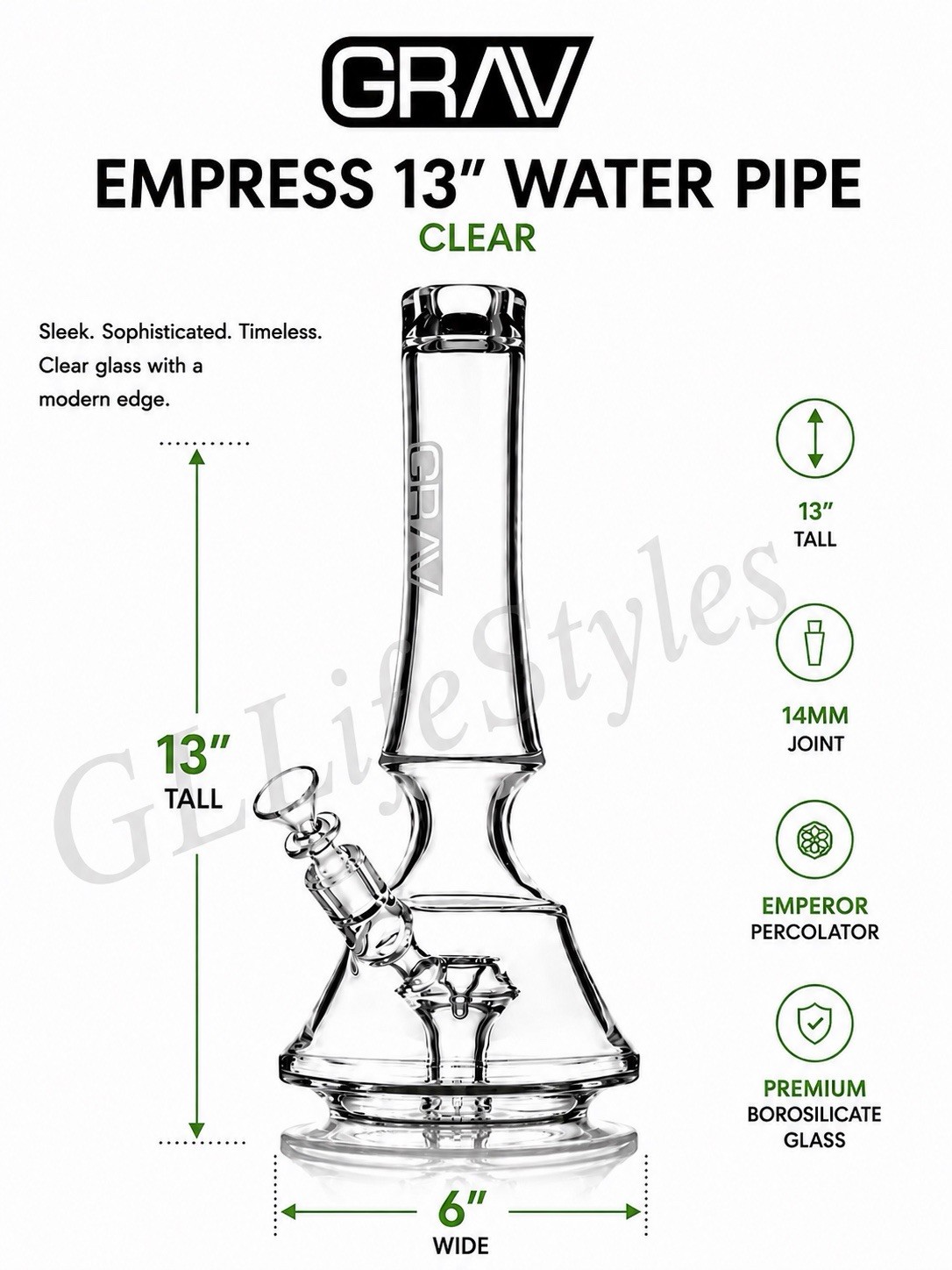 GRAV® EMPRESS WATER PIPE, GLASS BONG, CLASSY ELEGANT, HIGH FUNCTIONALITY