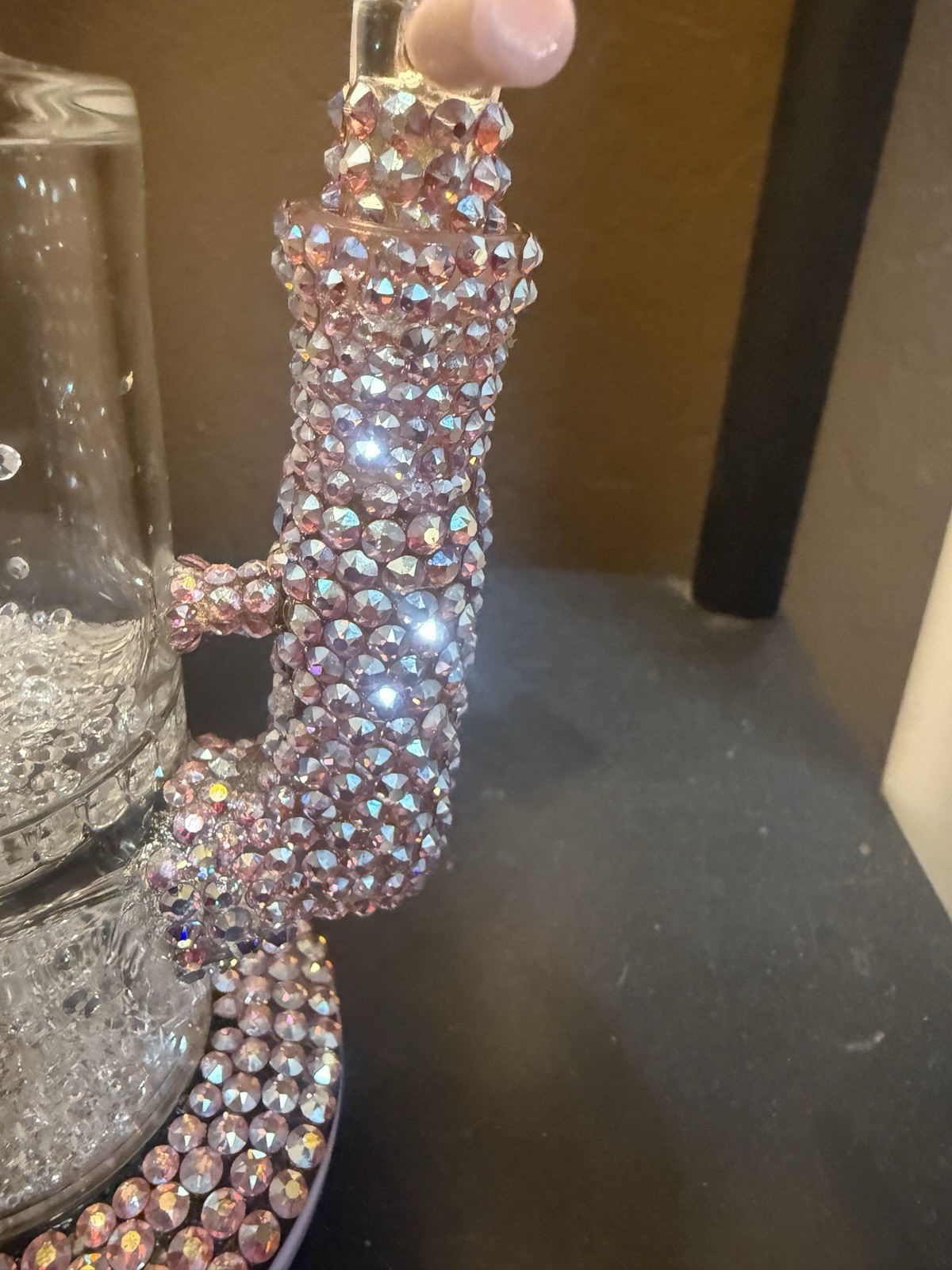 Crystal Encrusted Glass Water Pipe with Diamond Pattern. Girly bong Bling Bong