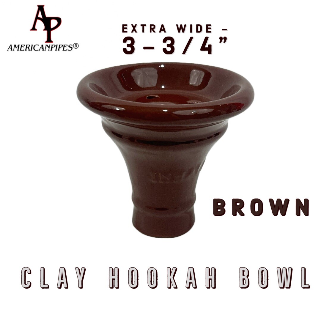 Extra Wide 3-3/4” CLAY Hookah Bowl / BROWN/ By Inhale® / Grommet Included