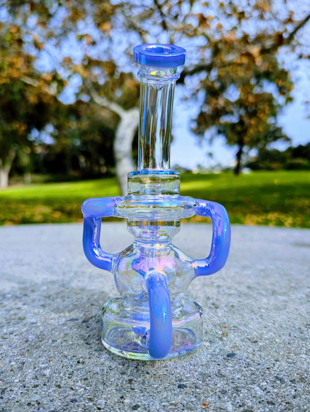 8&Prime; Blue Rainbow Recycler Matrix Tobacco Smoking Water Pipe Hookah Bubbler Bong