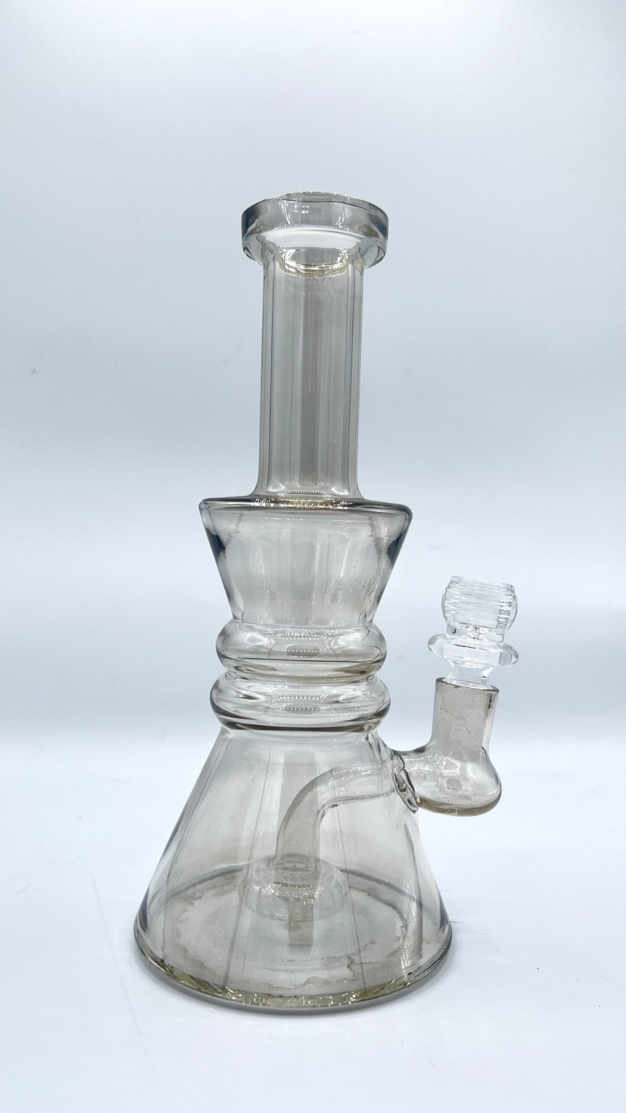 8&Prime; Thick Glass Beaker Bong Silicone Bubbler Hand Pipe Grey Chrome Hand Made
