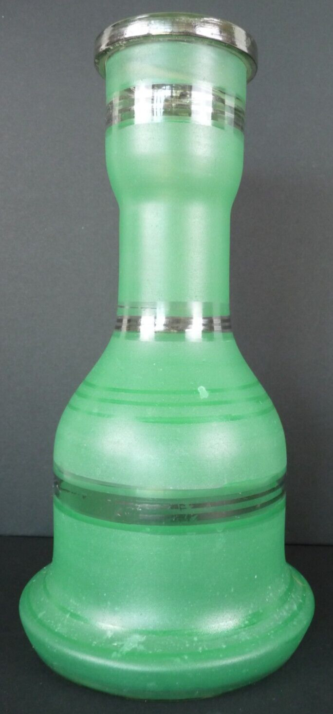 Hookah Base Green/Silver Glass Unmarked 12” Heavy Thick walled VINTAGE