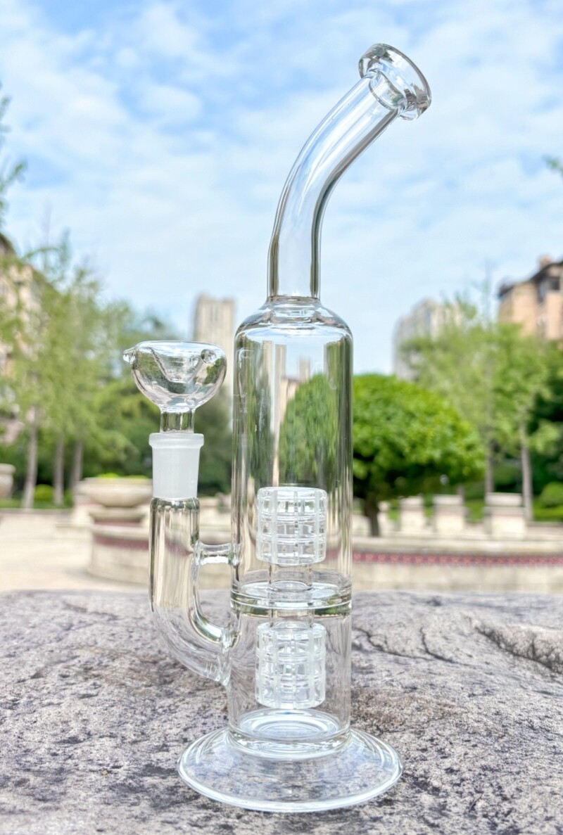 10&Prime; Double Matrix Perc Glass Bong Recycler Smoking Water Pipe Hookah Bubbler