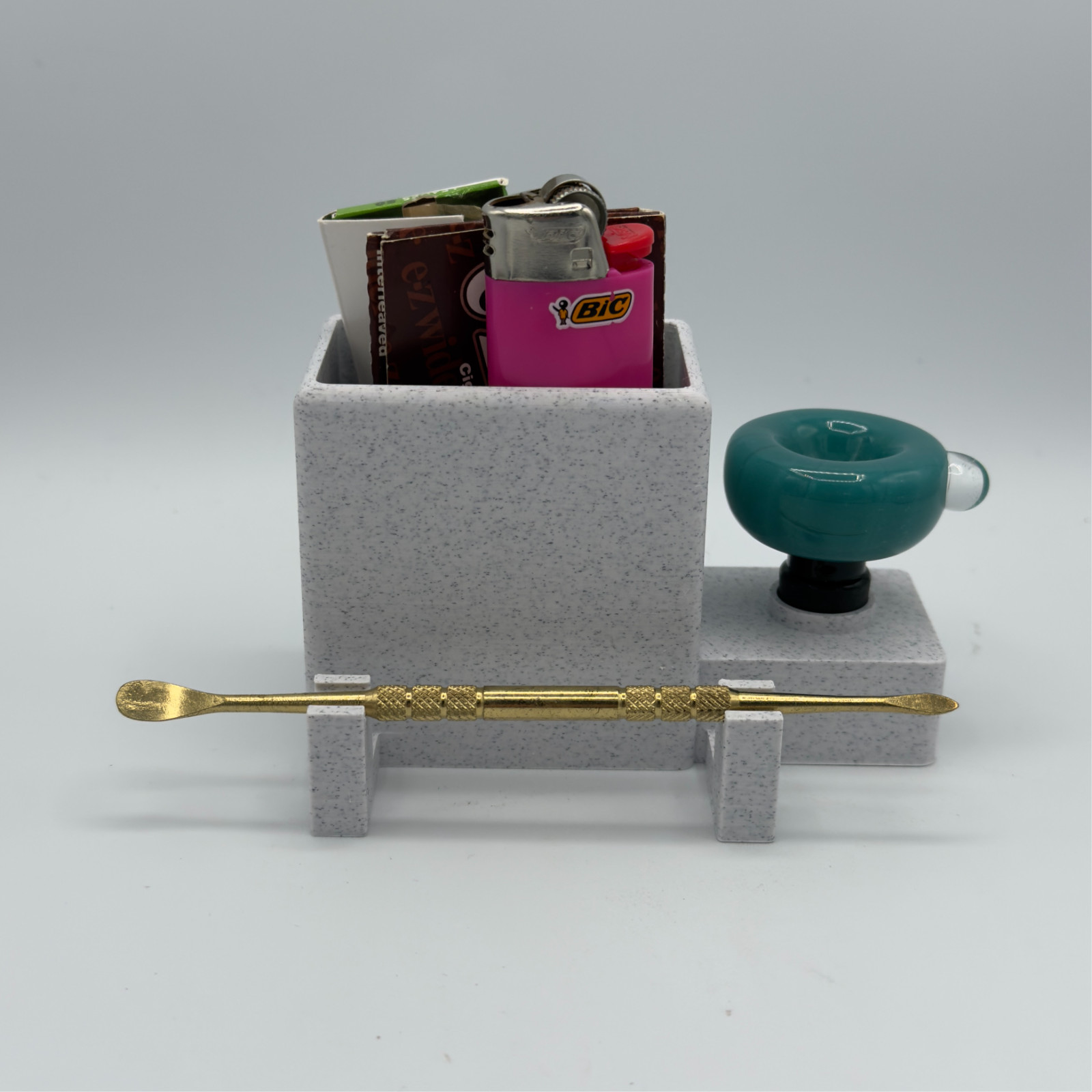 14mm Bowl Stand Display With Storage & Tool Pick Holder – White Marble Plastic