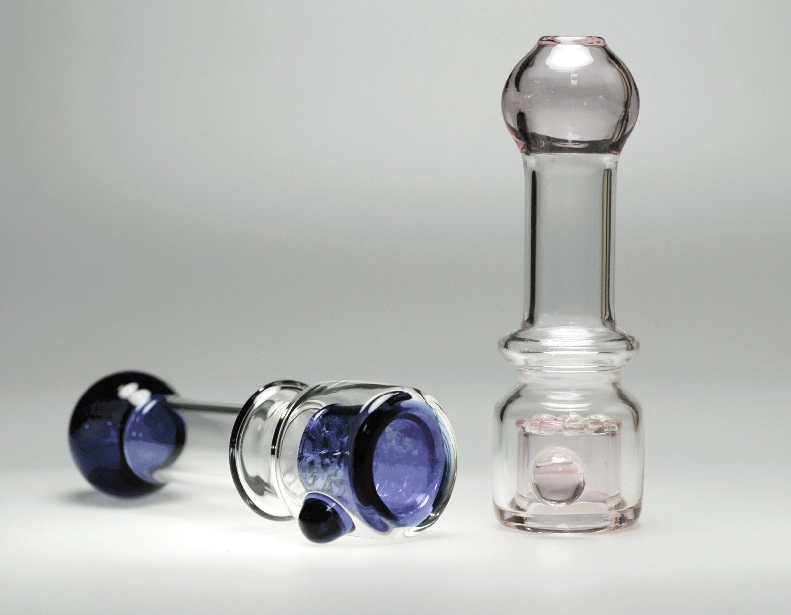 2 Pack ( Blue & Pink ) Thick Glass Chillum Screen Bowl Hand Pipe