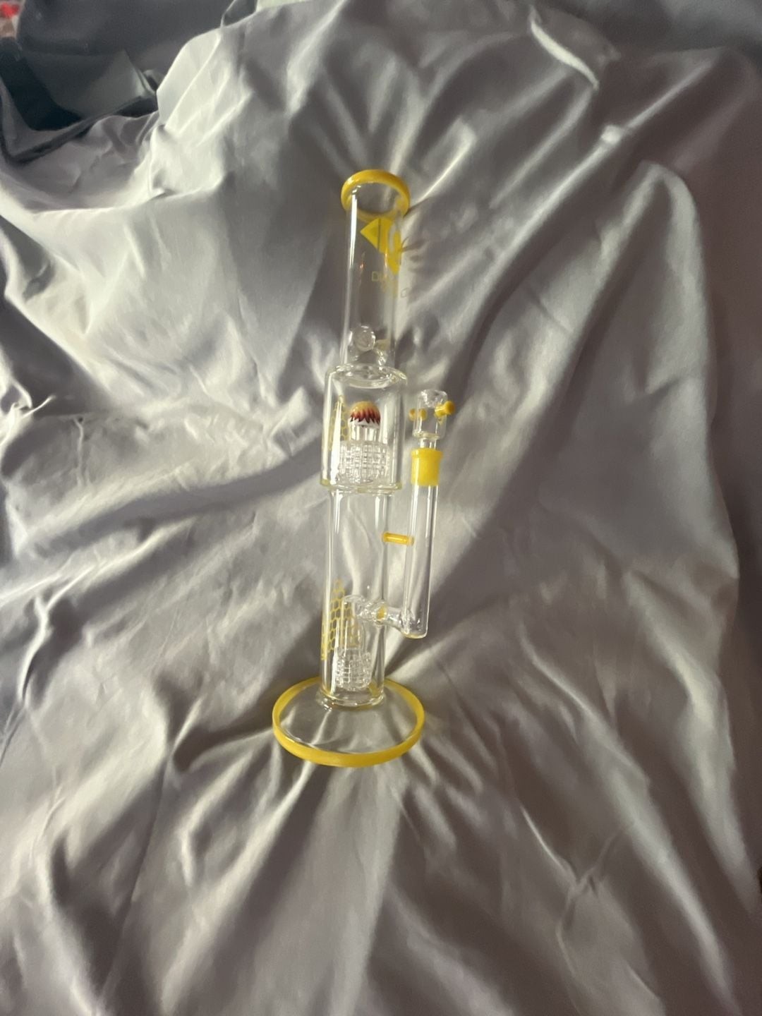Diamond Glass 16 inch Straight Tube Heizman with Dual Gridded Matrix Perc