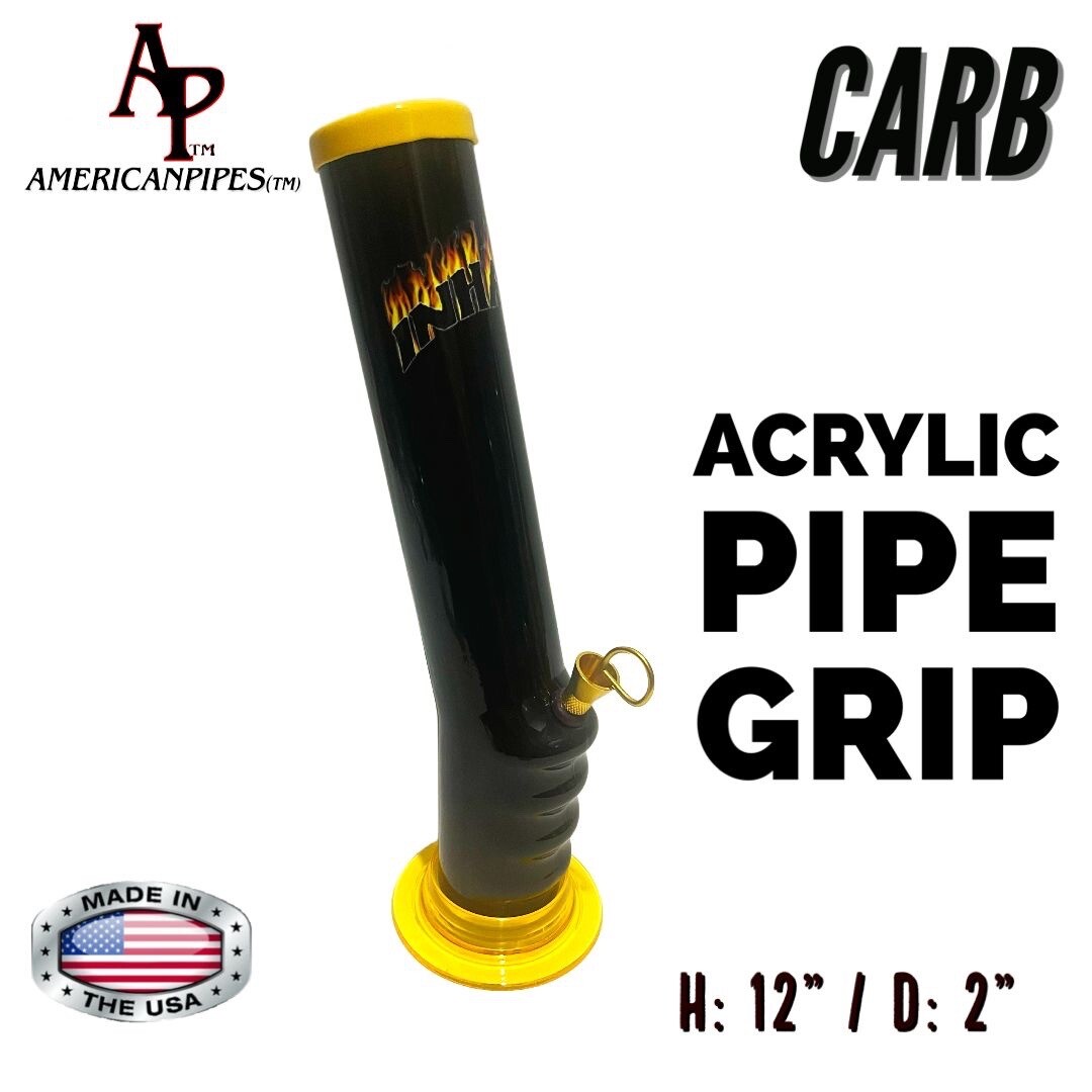 INHALE®️ 2X12&Prime; GRIP ACRYLIC HOOKAH WATER PIPE WITH CARB MADE IN THE USA