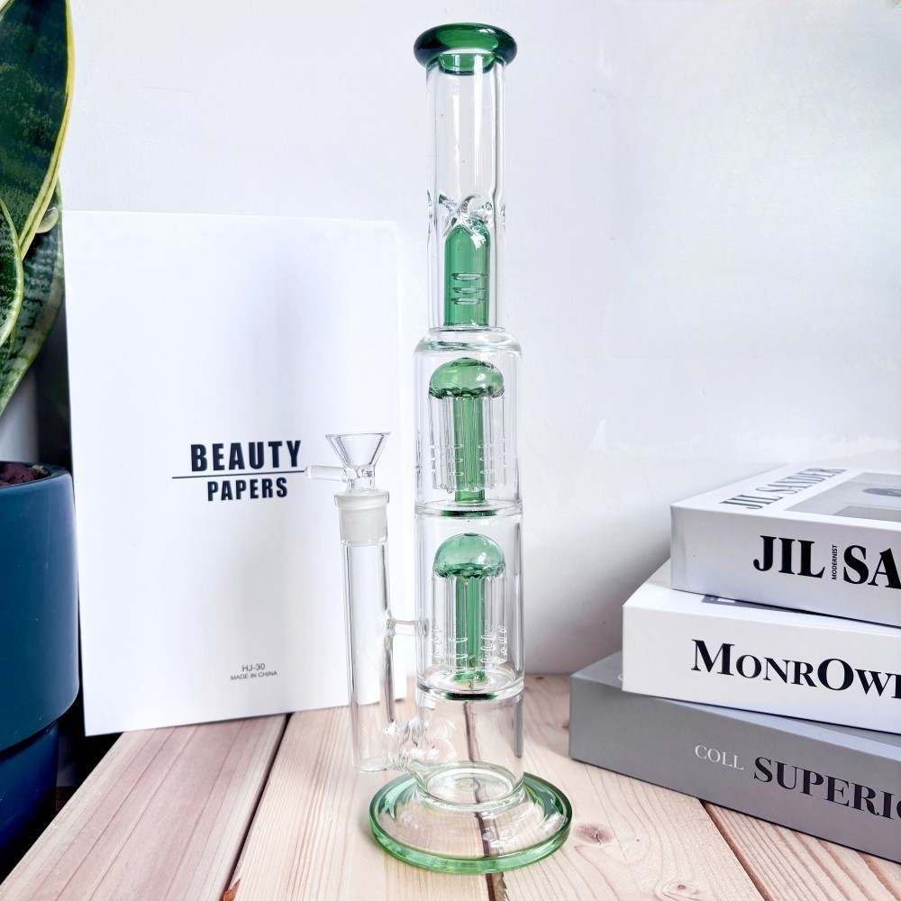 Big 12inch Green Glass Bong Two Jellyfishs Perc Smoke Water Pipe Bubbler Hookah