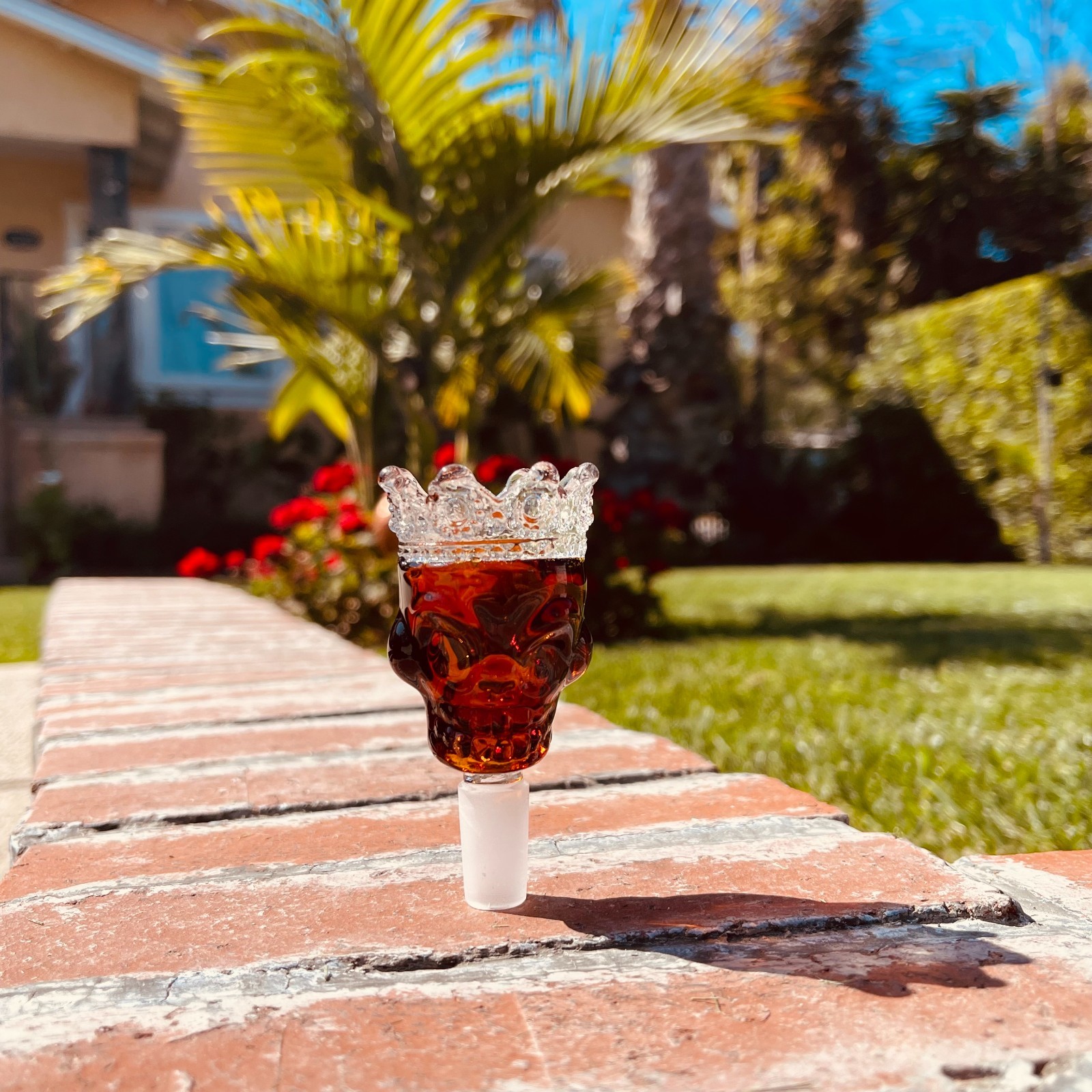 Premium 14mm Thick Glass Orange Skull King in Crown Bowl Head for Water Bong