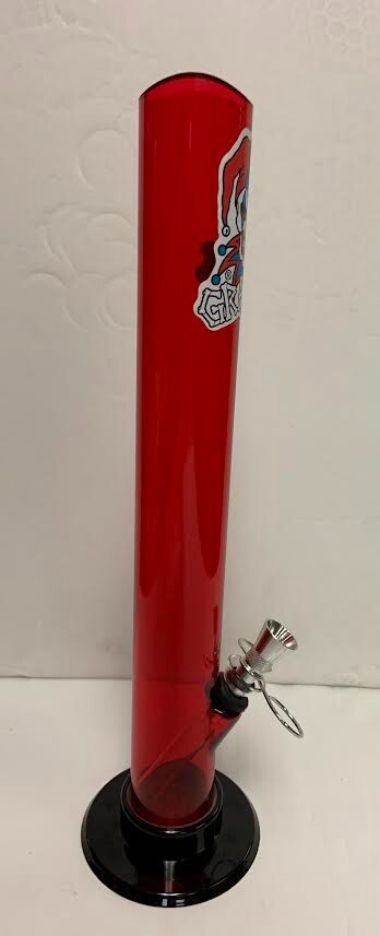 12&Prime; GRAFFIX ACRYLIC PLASTIC STRAIGHT TUBE WATER PIPE BONG PULL BOWL RED 1.5&Prime;M