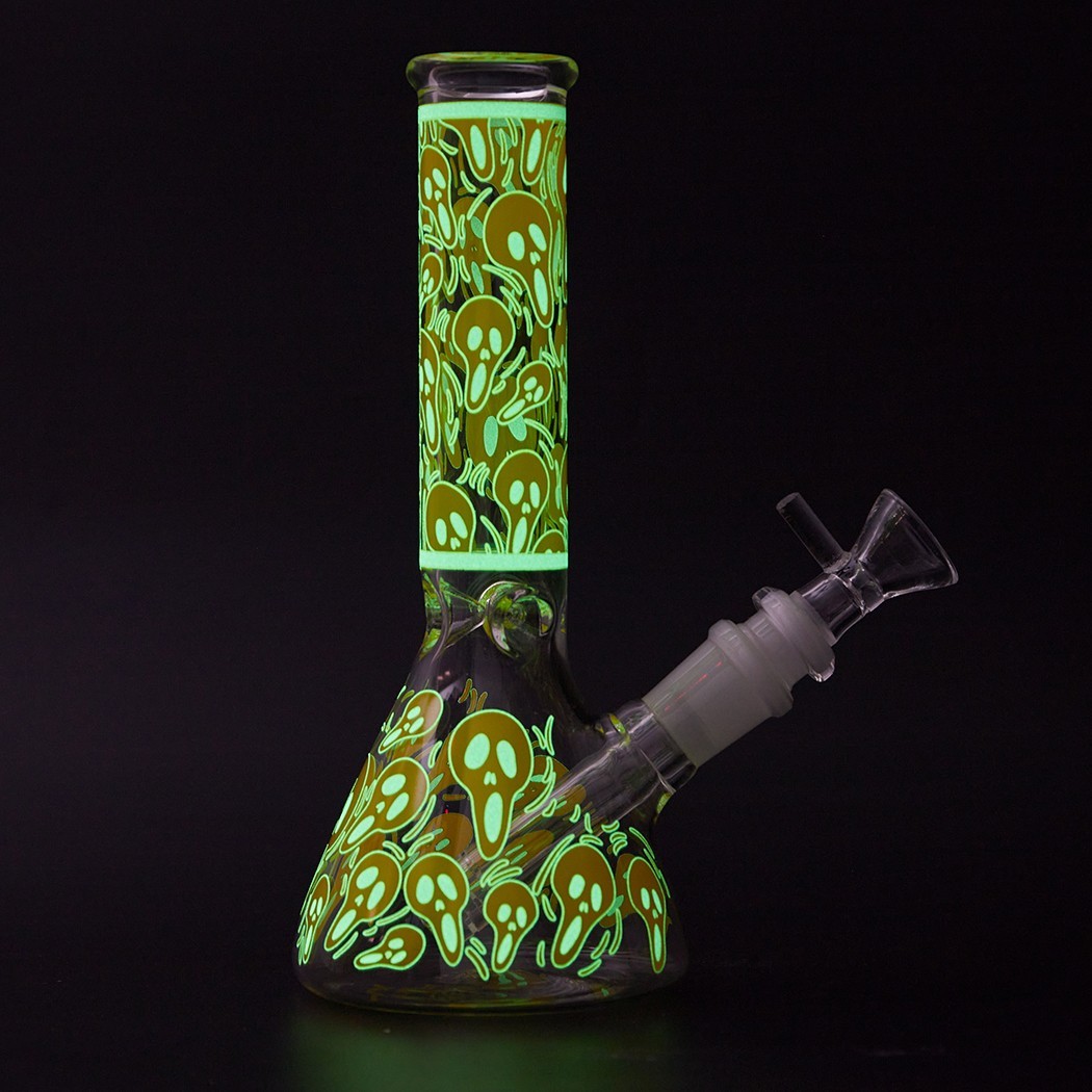 7.8&Prime; Skull Fluorescent Glass Bong Glass Water Pipe Smoking Tobacco Beaker 14MM