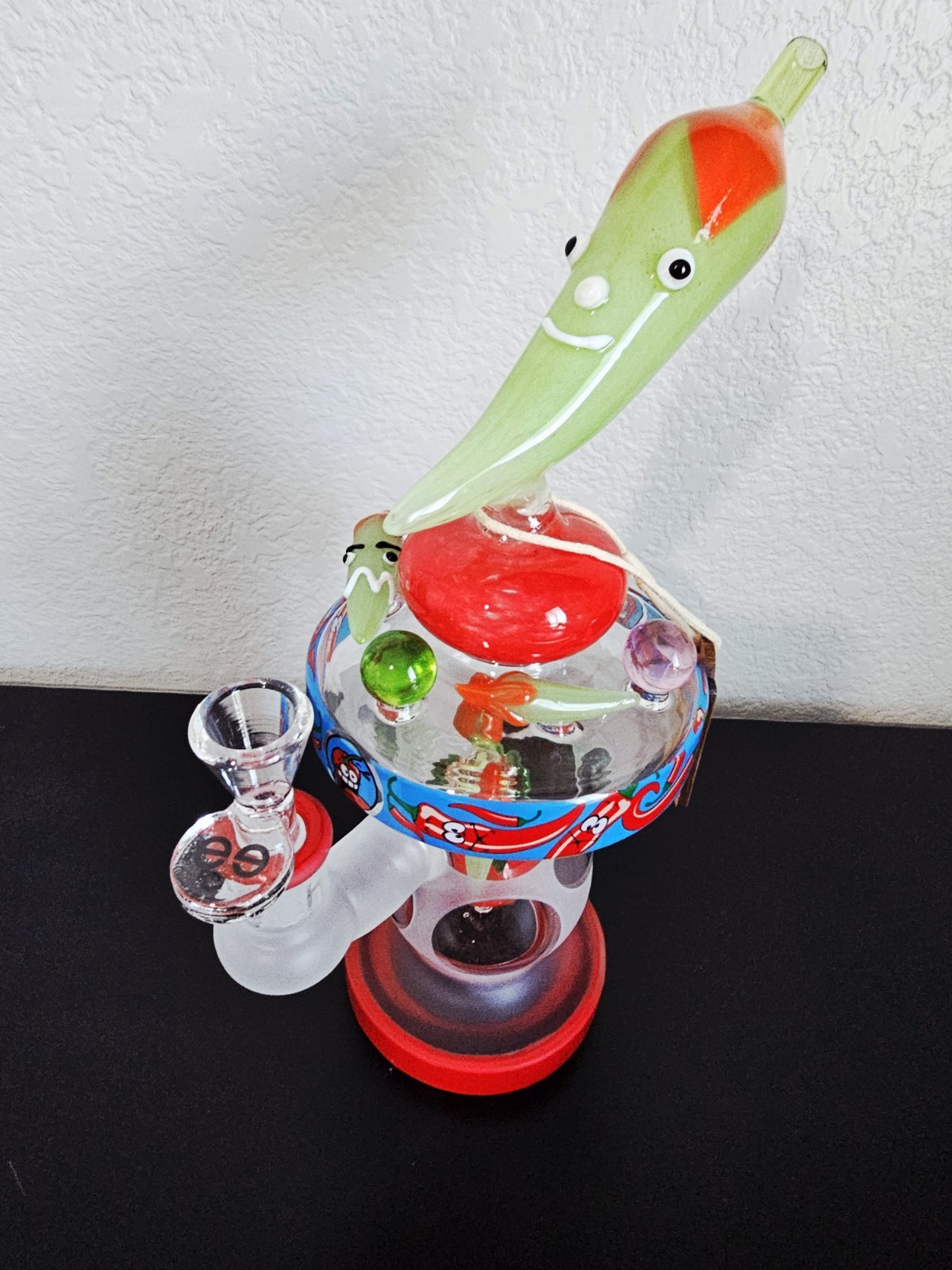 CHEECH GLASS &lsquo;GREEN CHILI PEPPER&rsquo; PIPE 10&Prime; WATER PIPE/ BONG/ RIG