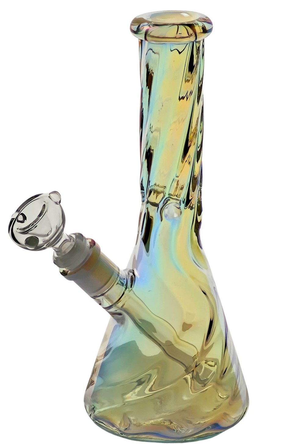 10&Prime; Tall Iridescent Rainbow Swirl Beaker Bong, Ice Pinch, Down Stem Perc & Bowl