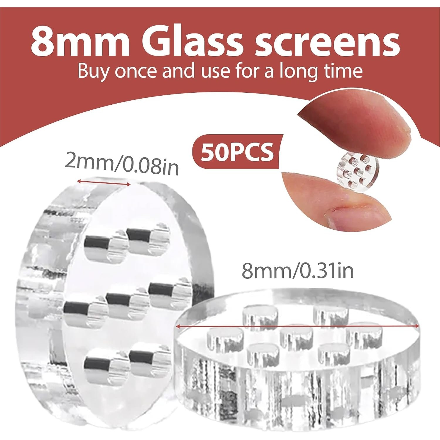 High Borosilicate Glass Screens 50 Pack 8mm Reusable with Storage Container