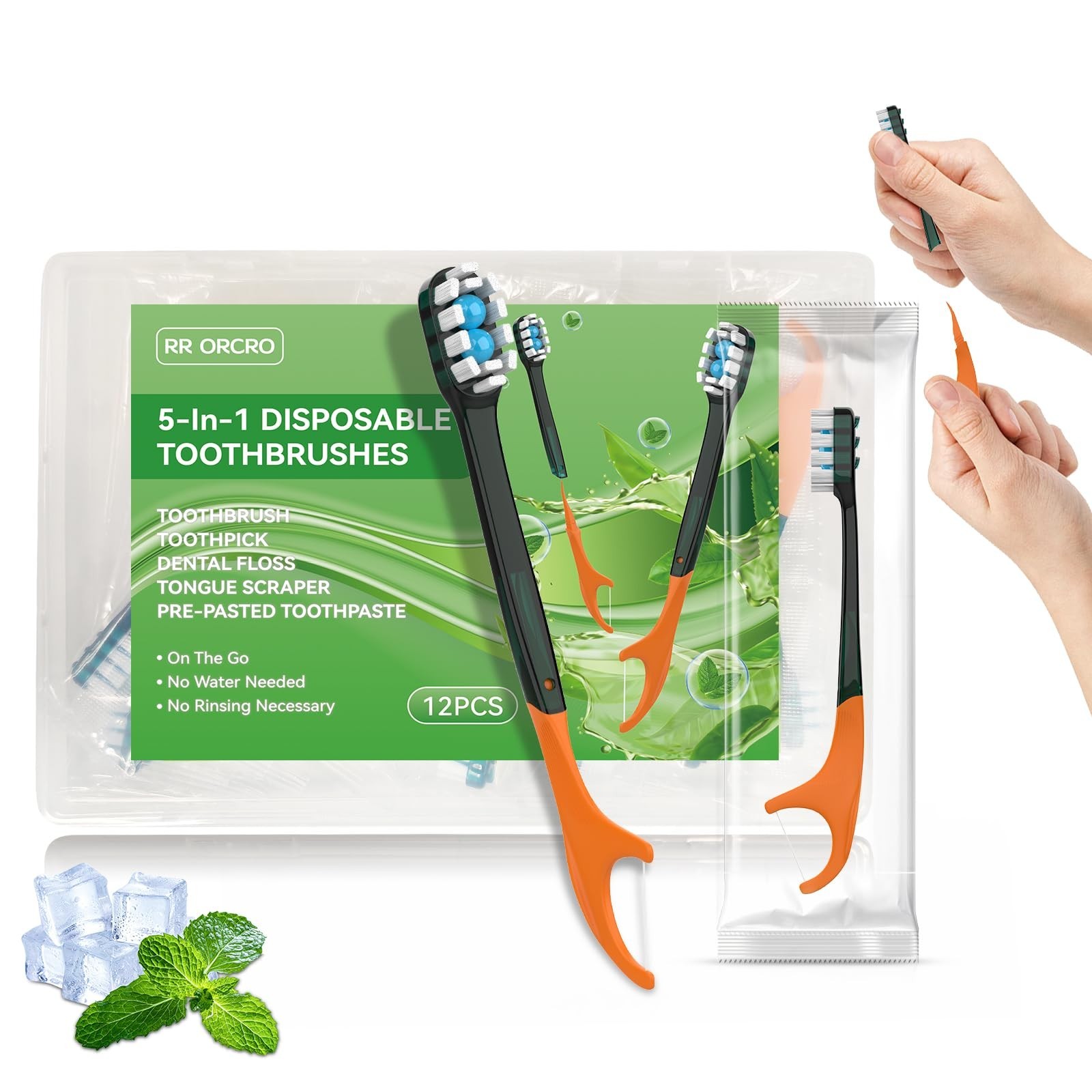 12Pack Disposable Toothbrushes with Toothpaste + Pick + Floss + Tongue Scrape…