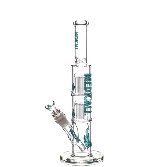 13&Prime; Medicali® – Double Stack Shooter Bong – 5mm Glass Water Pipe (Teal Script)