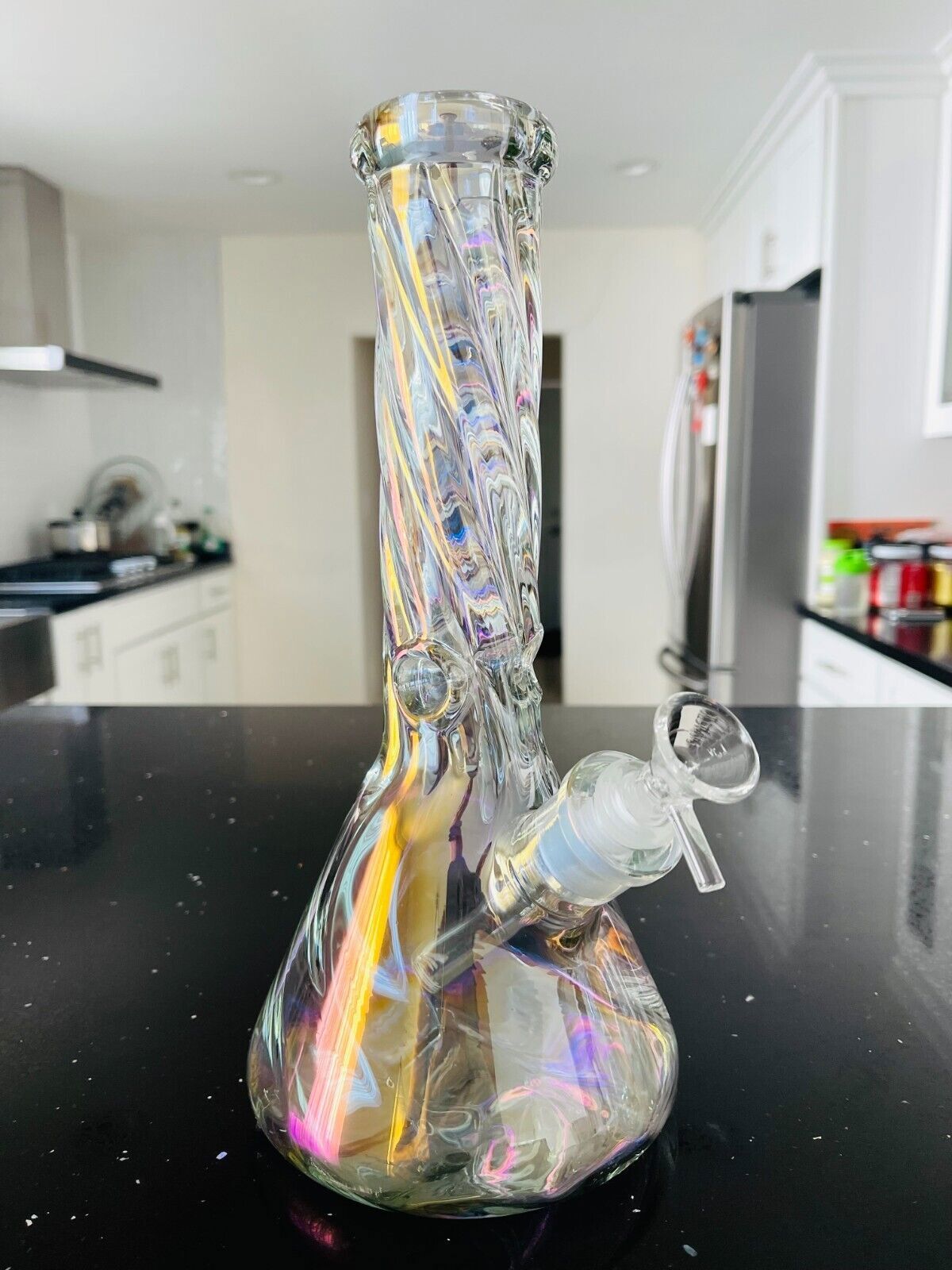 12Inch Thick Iridescent Beaker Heavy Glass Water Bong Spiral Water Follow Shape