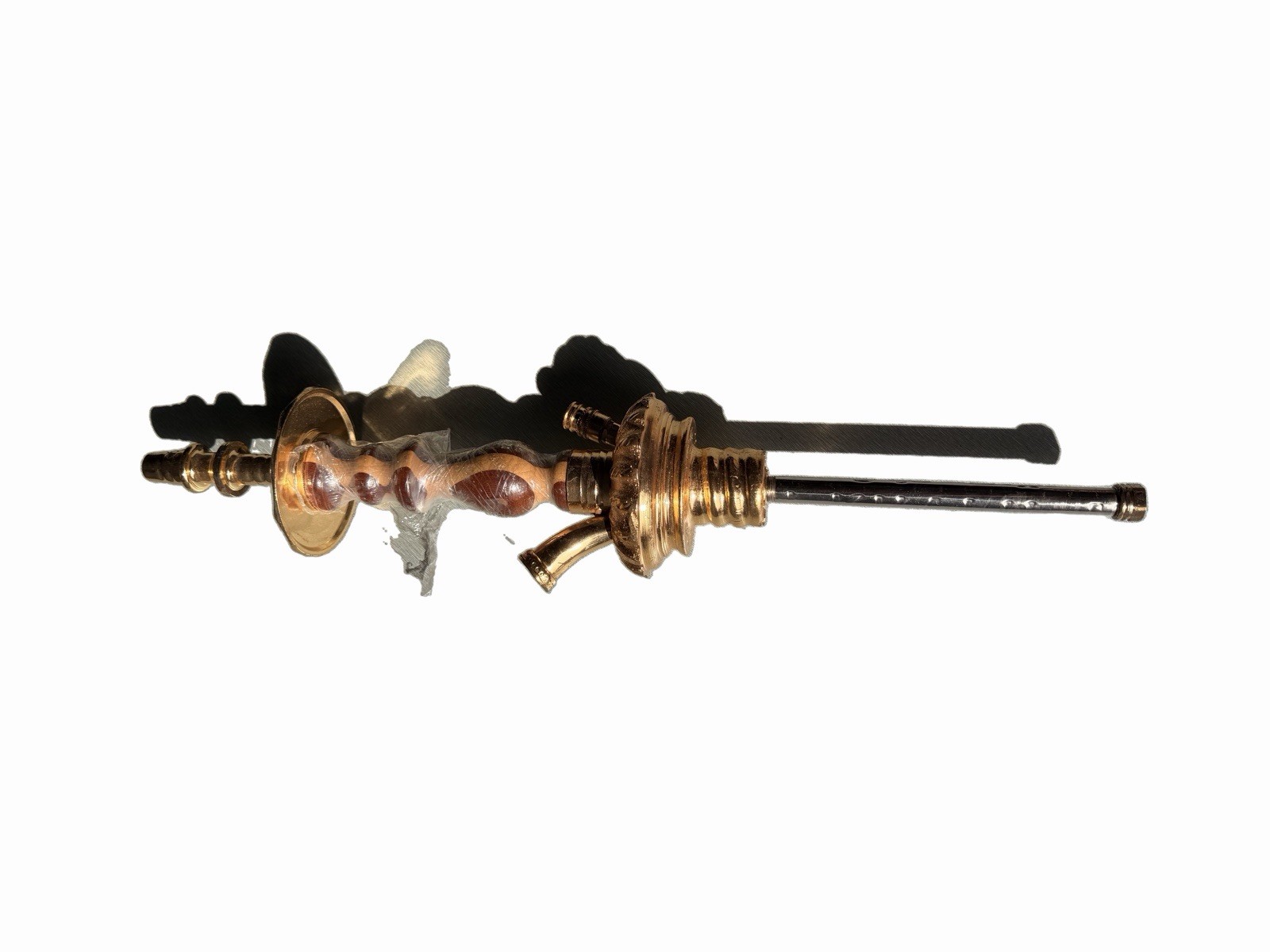 Egyptian Hookah Stem Only Gold Wood Inlay Spiral Metal Part No Base