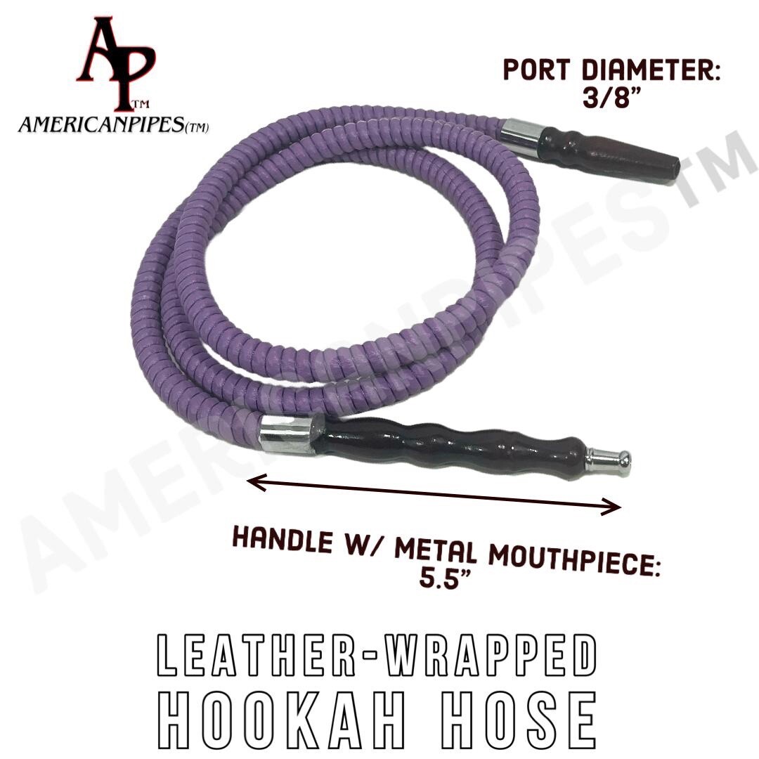 INHALE®️59 Inch Long Leather Wrapped Wooden Handle Hookah Hose