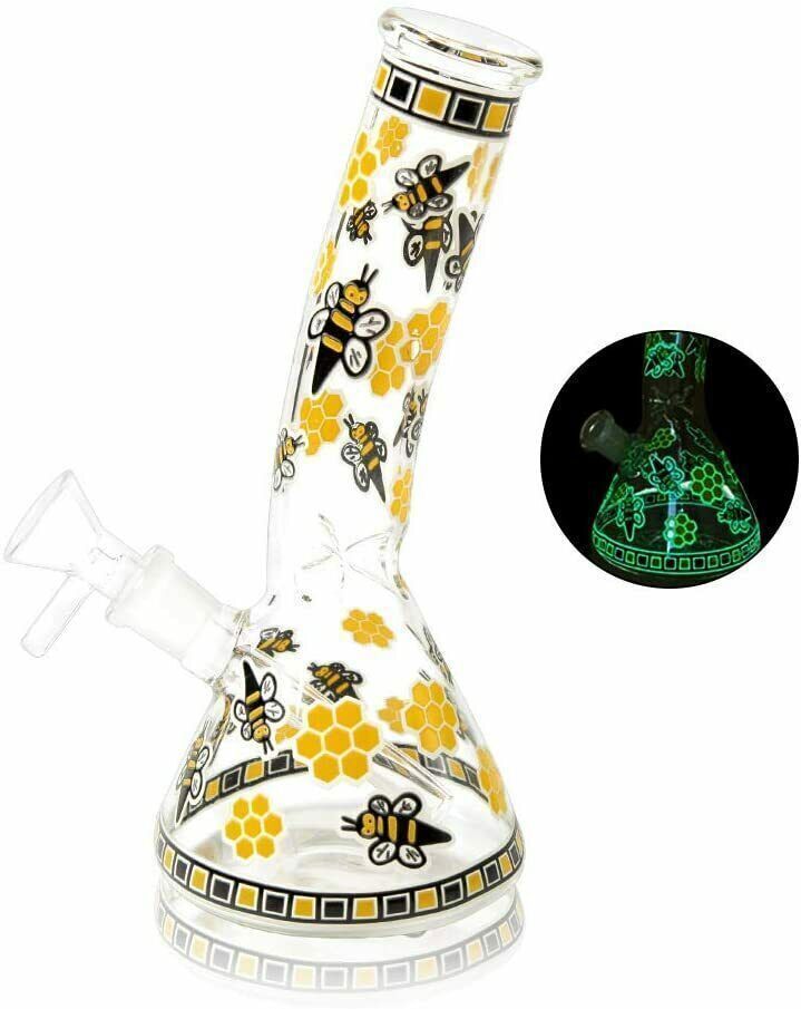 7.8&Prime; Glow In the Dark Bee Glass Bong Tobacco Smoking Water Pipe Hookah Bubbler