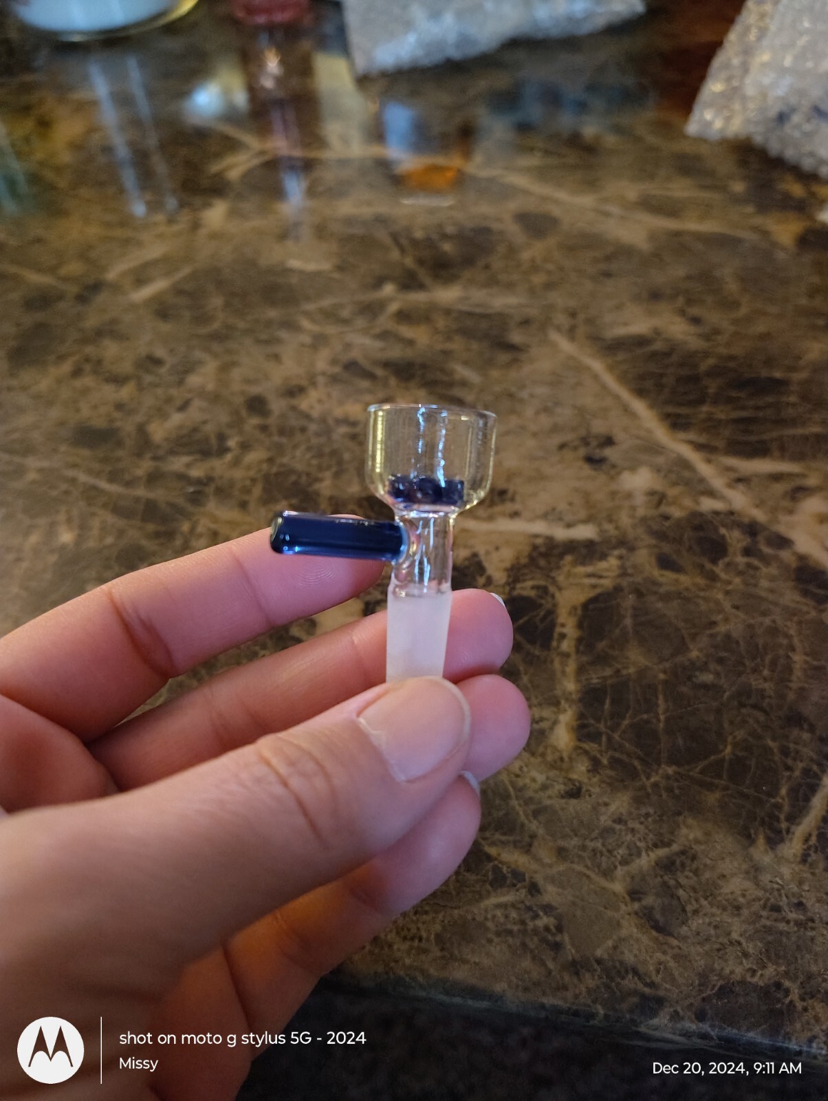 10mm Blue Glass SNOWFLAKE SCREEN Slide BOWL Male for Glass Water Pipe Bong