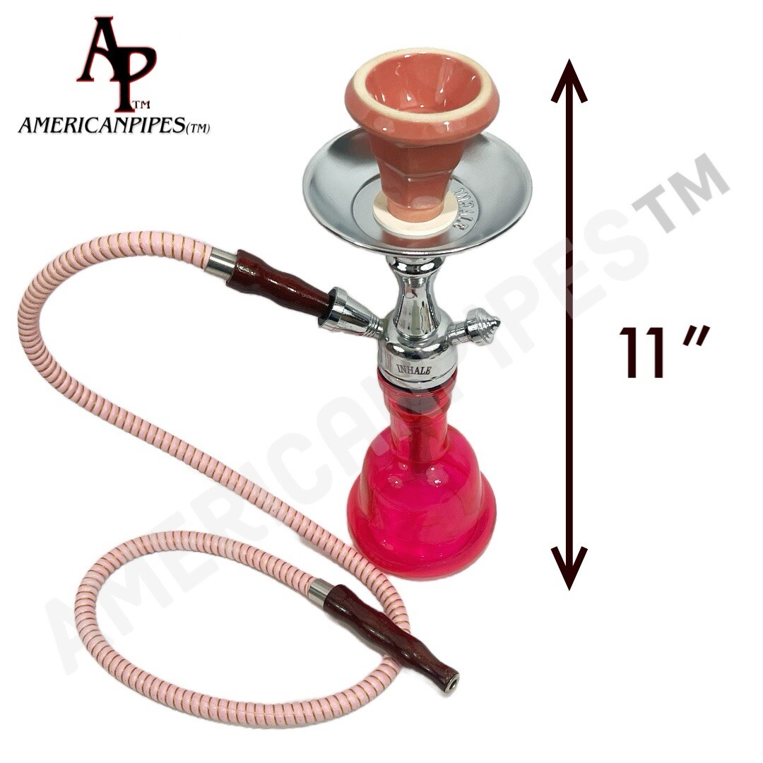 11 Inch Inhale®️ Mini Hookah With A Male Bowl And Glass Vase In A Box(PINK)