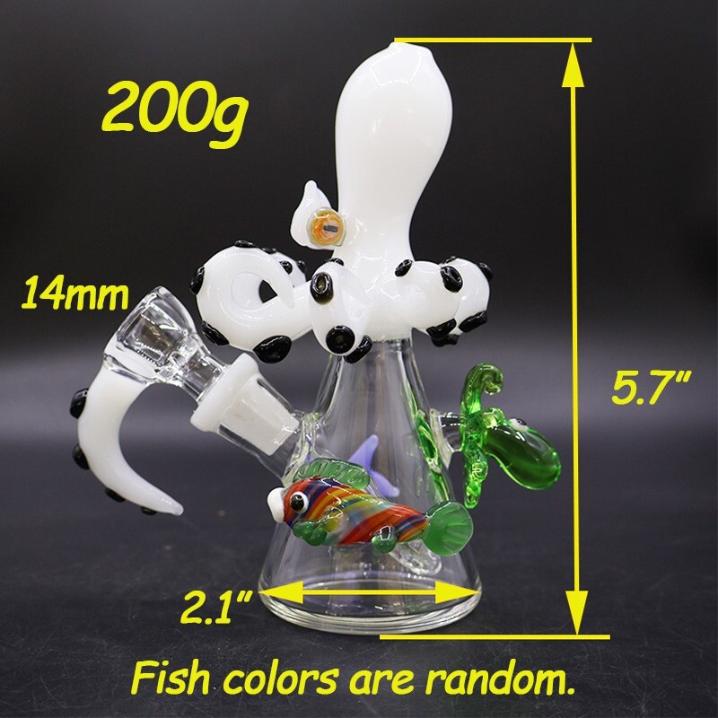 5.7&Prime; White Octopus Smoking Water Pipe Handmade Glass Bong Bubbler with 14mm Bowl