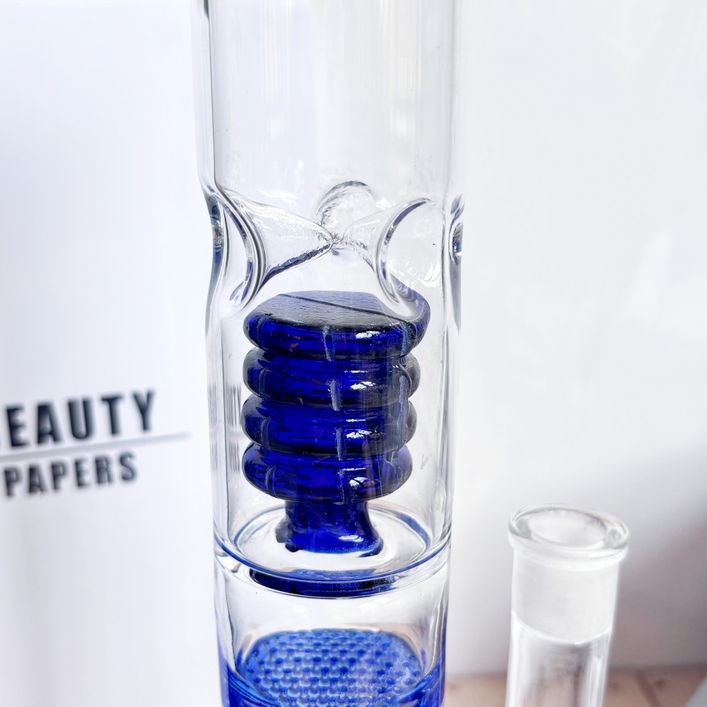 Big 12inch Blue Glass Bong Honeycombs-Coil Perc Smoke Water Pipe Bubbler Hookah