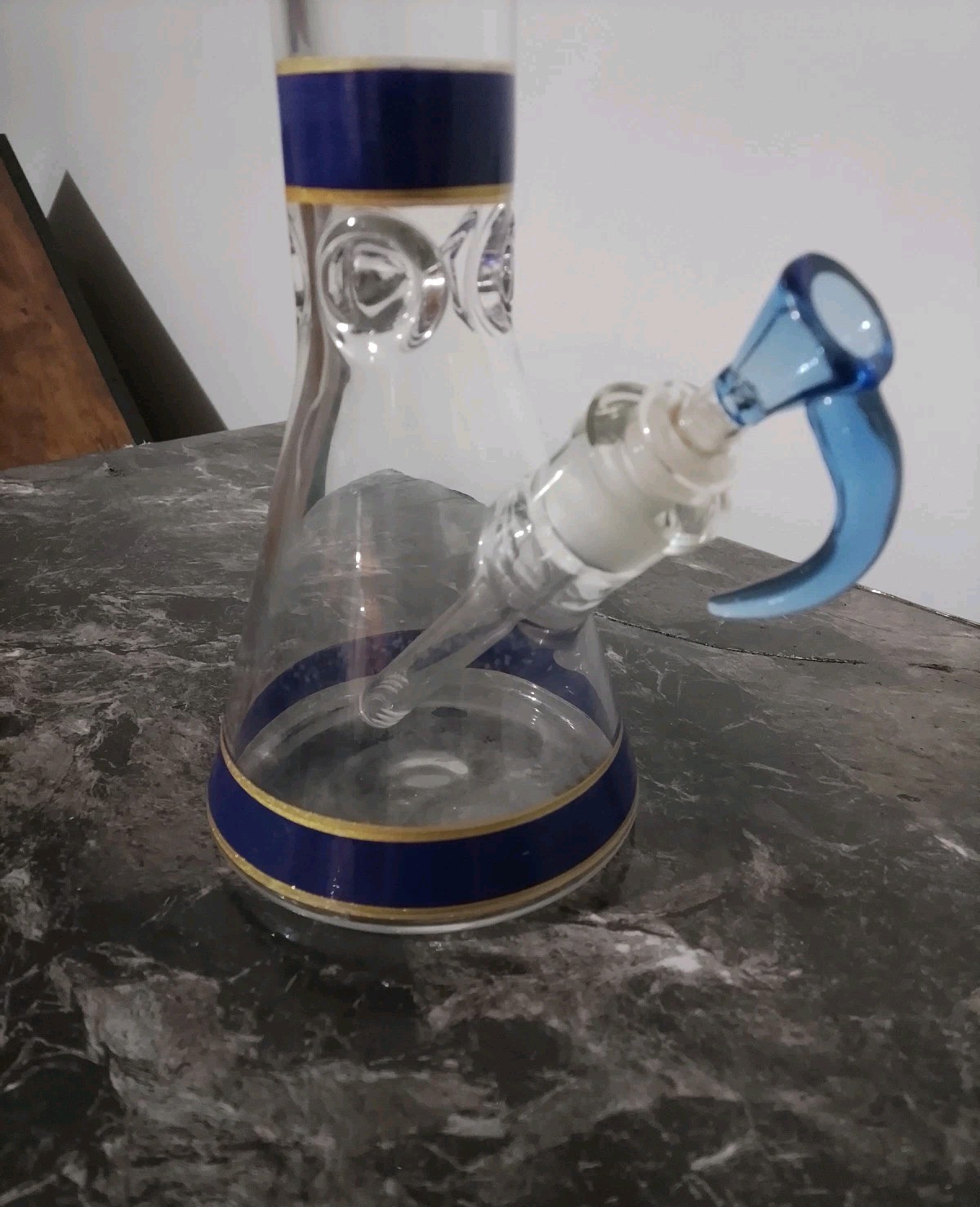 Diamond Glass 12&Prime; Purple Gold Beaker Water Pipe Downstem Blue Bowl