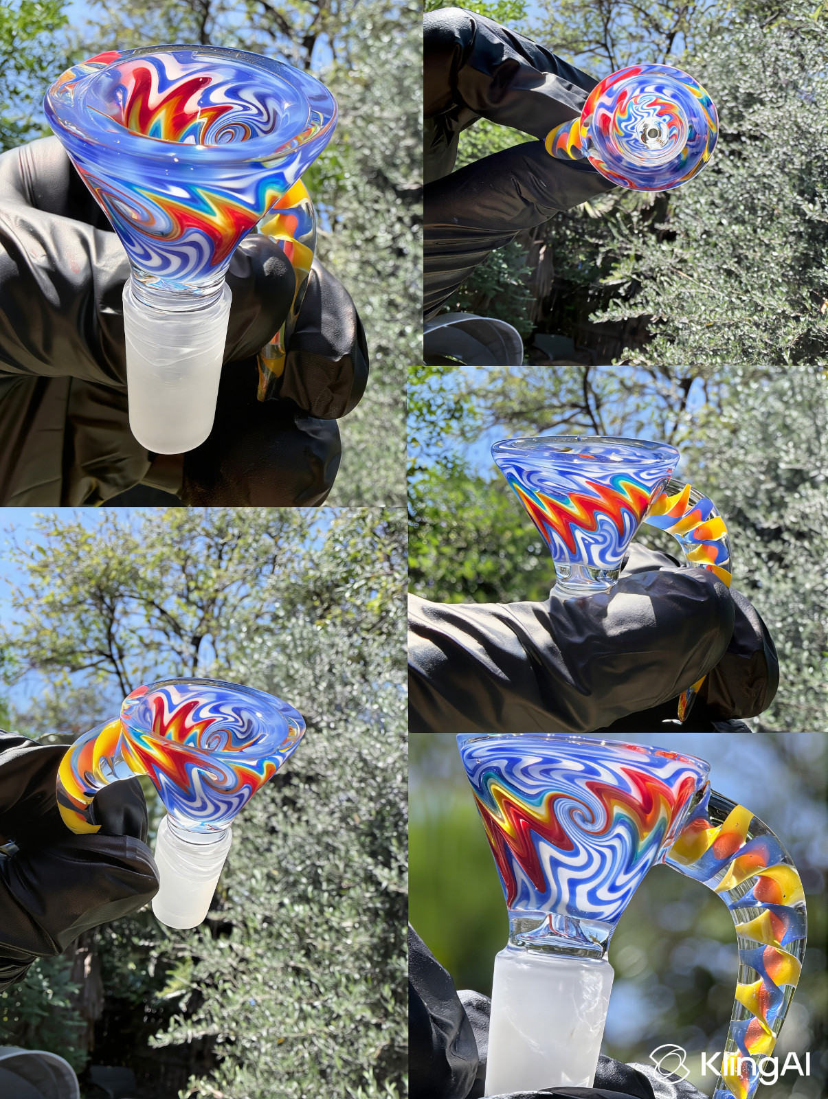 14mm Male Wig Wag Heady Glass Bowl – Colorful Swirl Horn Handle Slide🔥🎆💨💥