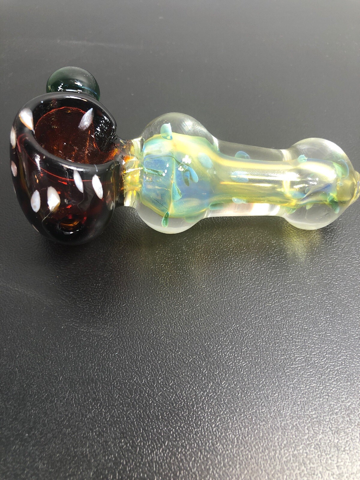 USA TOBACCO 4” SMOKING HAND PIPE BLOWN GLASS STRAWBERRY MARBLE WORK SHERLOCK